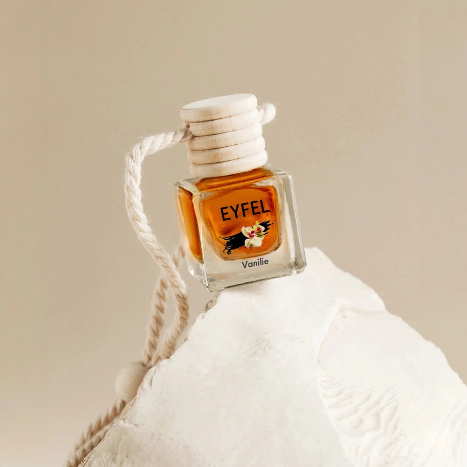 Eyfel Car Air Freshener – Vanilla Scent | Long-Lasting Hanging Wooden Diffuser with Liquid Perfume | Warm, Sweet, and Soothing Car Fragrance (10ml) - Damoo