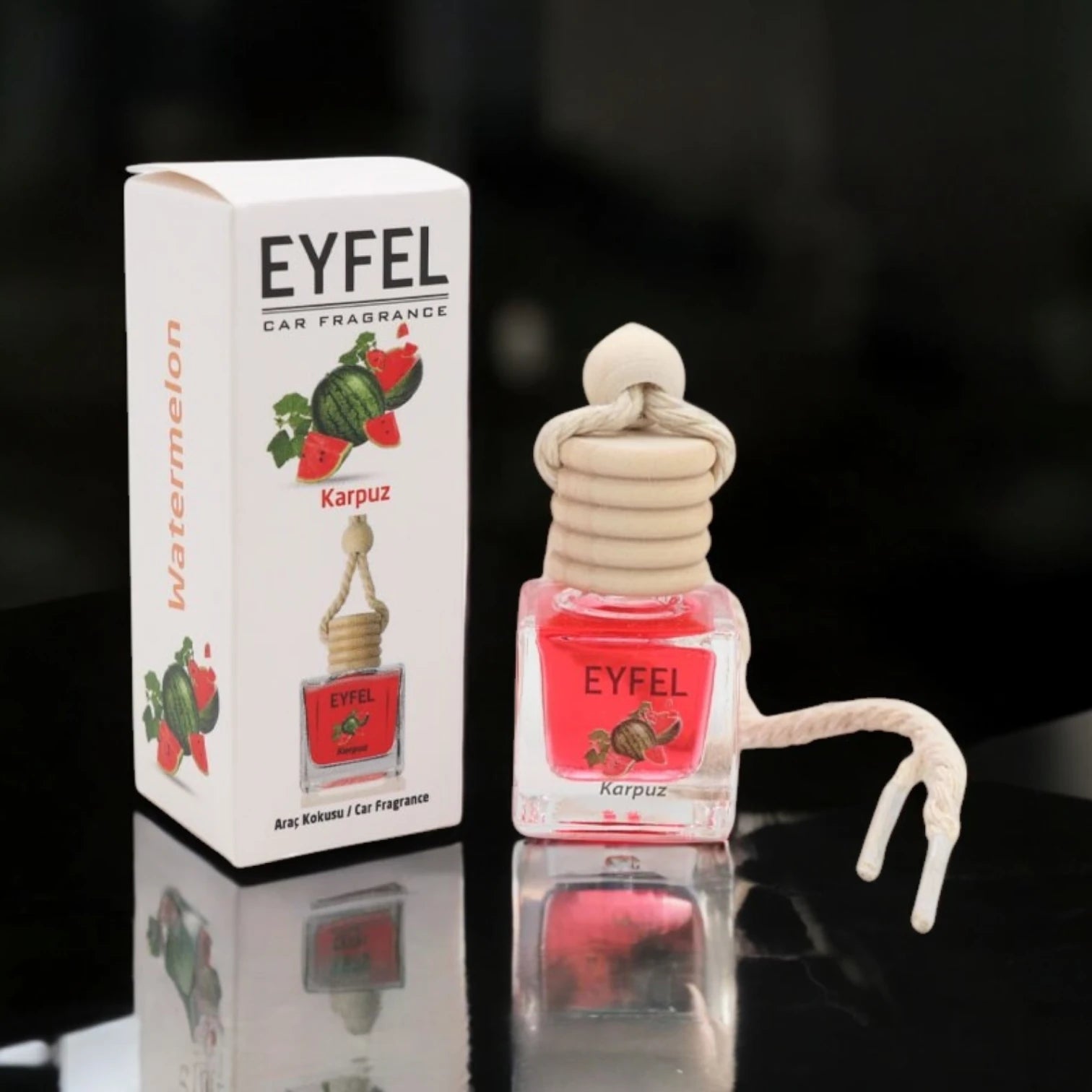 Eyfel Car Air Freshener – Watermelon Scent | Long-Lasting Hanging Wooden Diffuser with Liquid Perfume | Fruity, Juicy, Summer-Inspired Car Fragrance (10ml) - Damoo