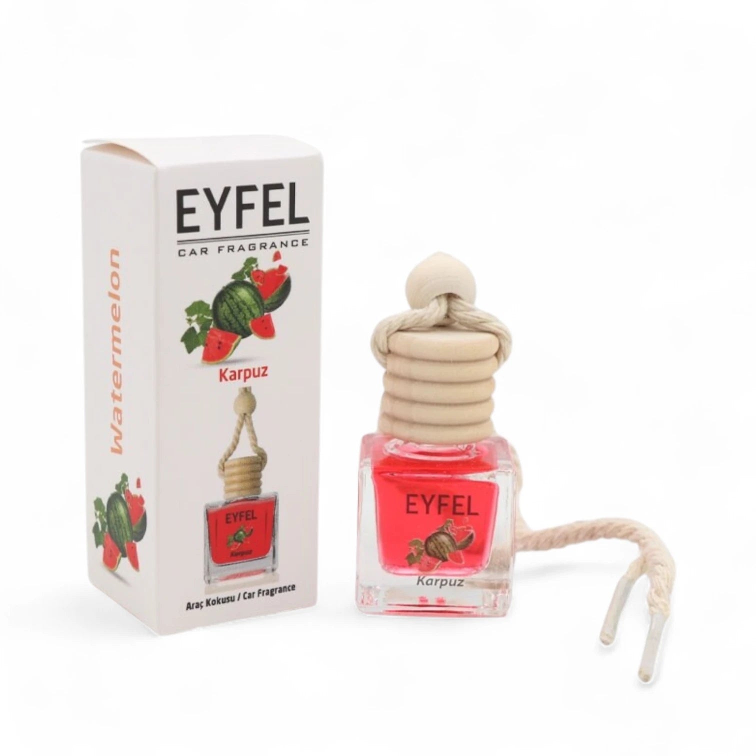 Eyfel Car Air Freshener – Watermelon Scent | Long-Lasting Hanging Wooden Diffuser with Liquid Perfume | Fruity, Juicy, Summer-Inspired Car Fragrance (10ml) - Damoo