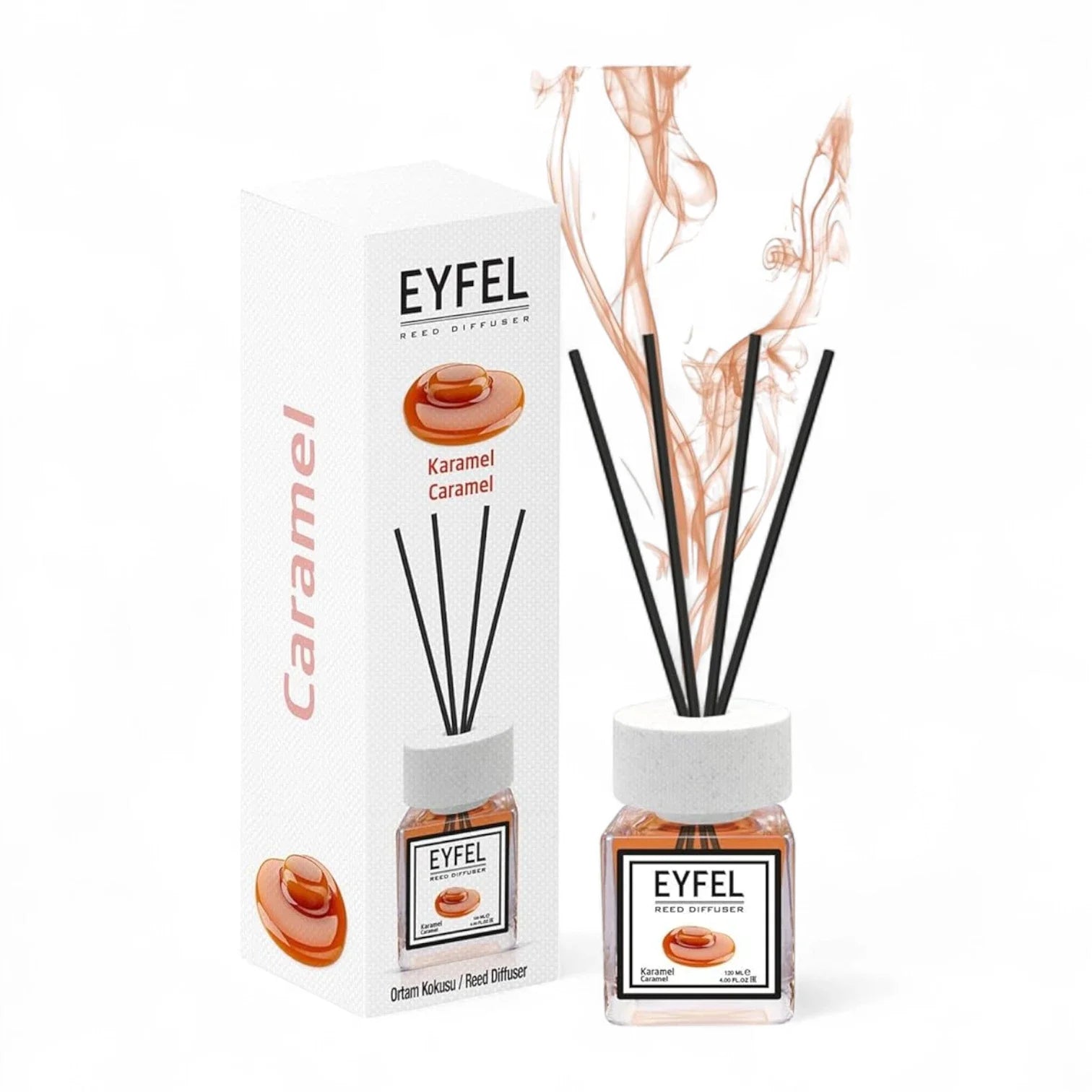 EYFEL Caramel Reed Diffuser – 120ML Home Fragrance with Aroma Sticks | Long-Lasting Sweet Scent | Turkish Essential Oil Diffuser for Living Room, Bedroom, Bathroom & Office - Damoo