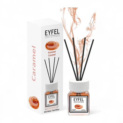 EYFEL Caramel Reed Diffuser – 120ML Home Fragrance with Aroma Sticks | Long-Lasting Sweet Scent | Turkish Essential Oil Diffuser for Living Room, Bedroom, Bathroom & Office - Damoo