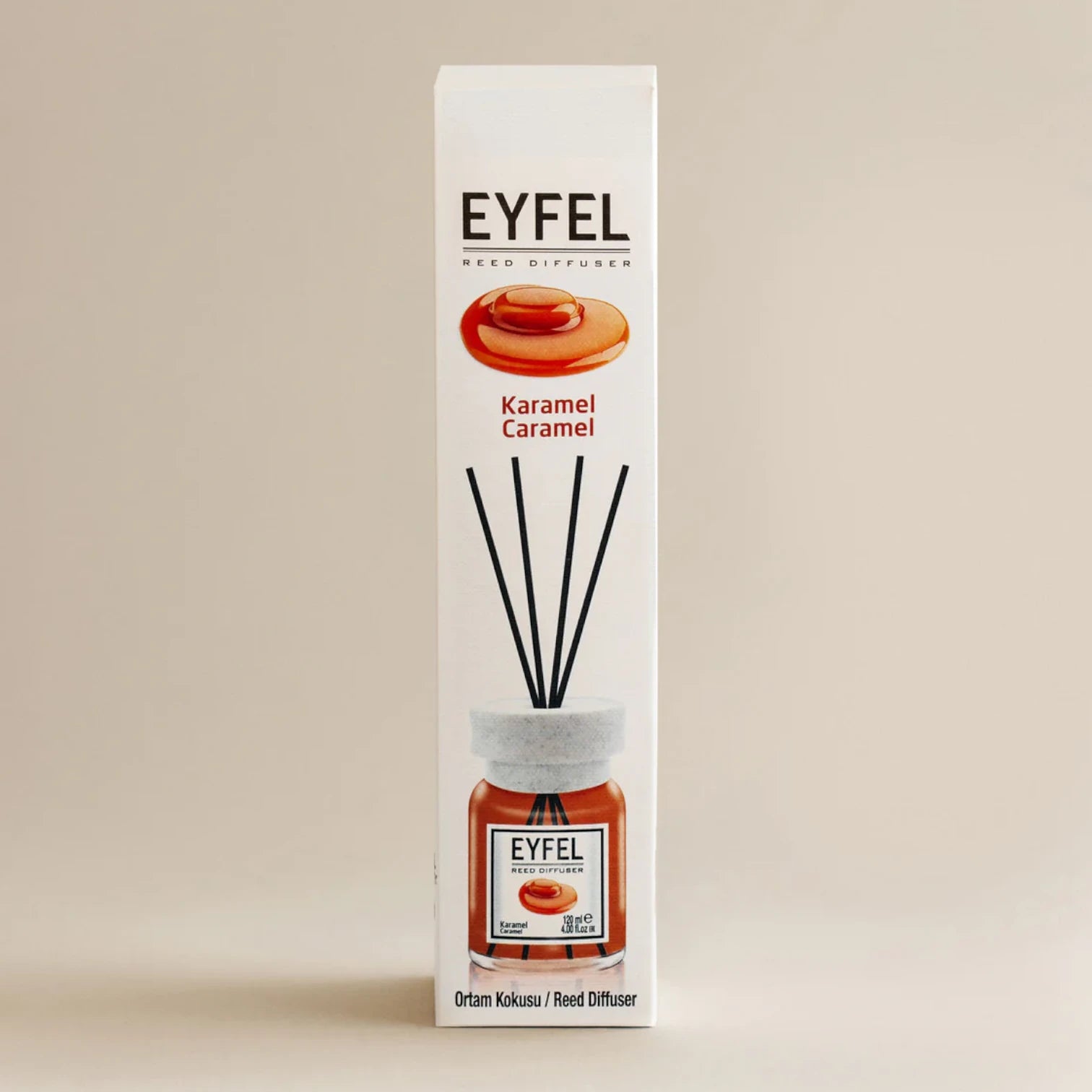 EYFEL Caramel Reed Diffuser – 120ML Home Fragrance with Aroma Sticks | Long-Lasting Sweet Scent | Turkish Essential Oil Diffuser for Living Room, Bedroom, Bathroom & Office - Damoo