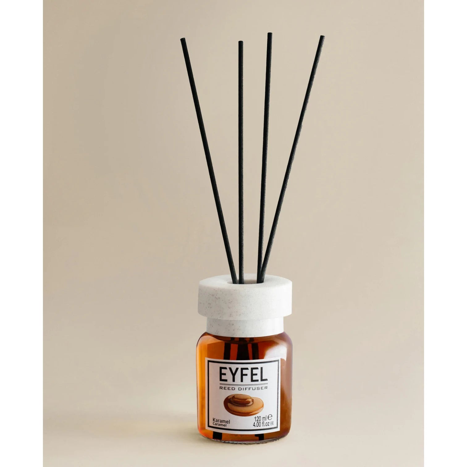 EYFEL Caramel Reed Diffuser – 120ML Home Fragrance with Aroma Sticks | Long-Lasting Sweet Scent | Turkish Essential Oil Diffuser for Living Room, Bedroom, Bathroom & Office - Damoo