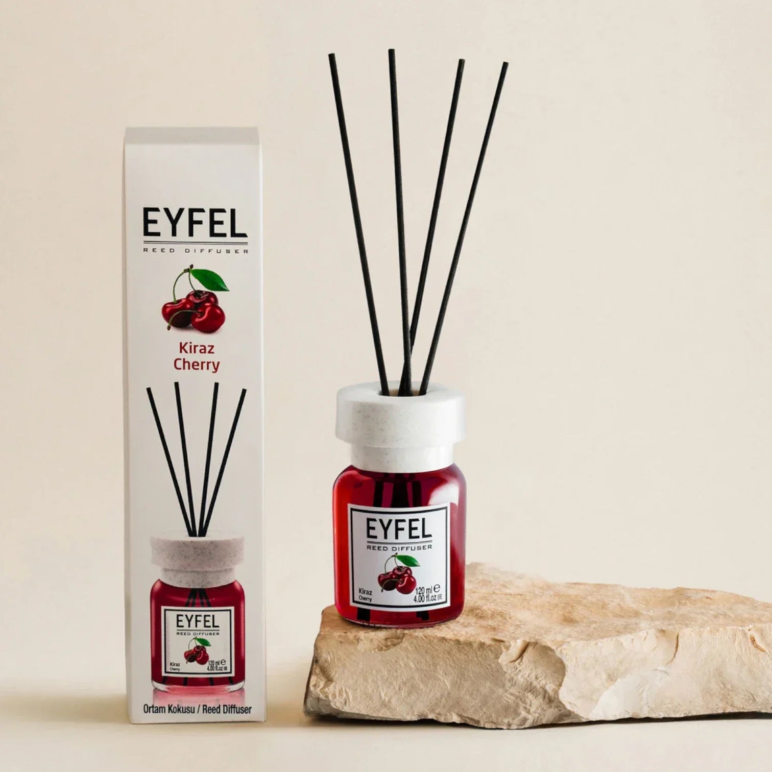 EYFEL Cherry Reed Diffuser – 120ML Long-Lasting Home Fragrance | Oil Diffuser with Natural Sticks for Bathroom, Bedroom, Office & Living Room | Sweet Fruity Scent Air Freshener - Damoo
