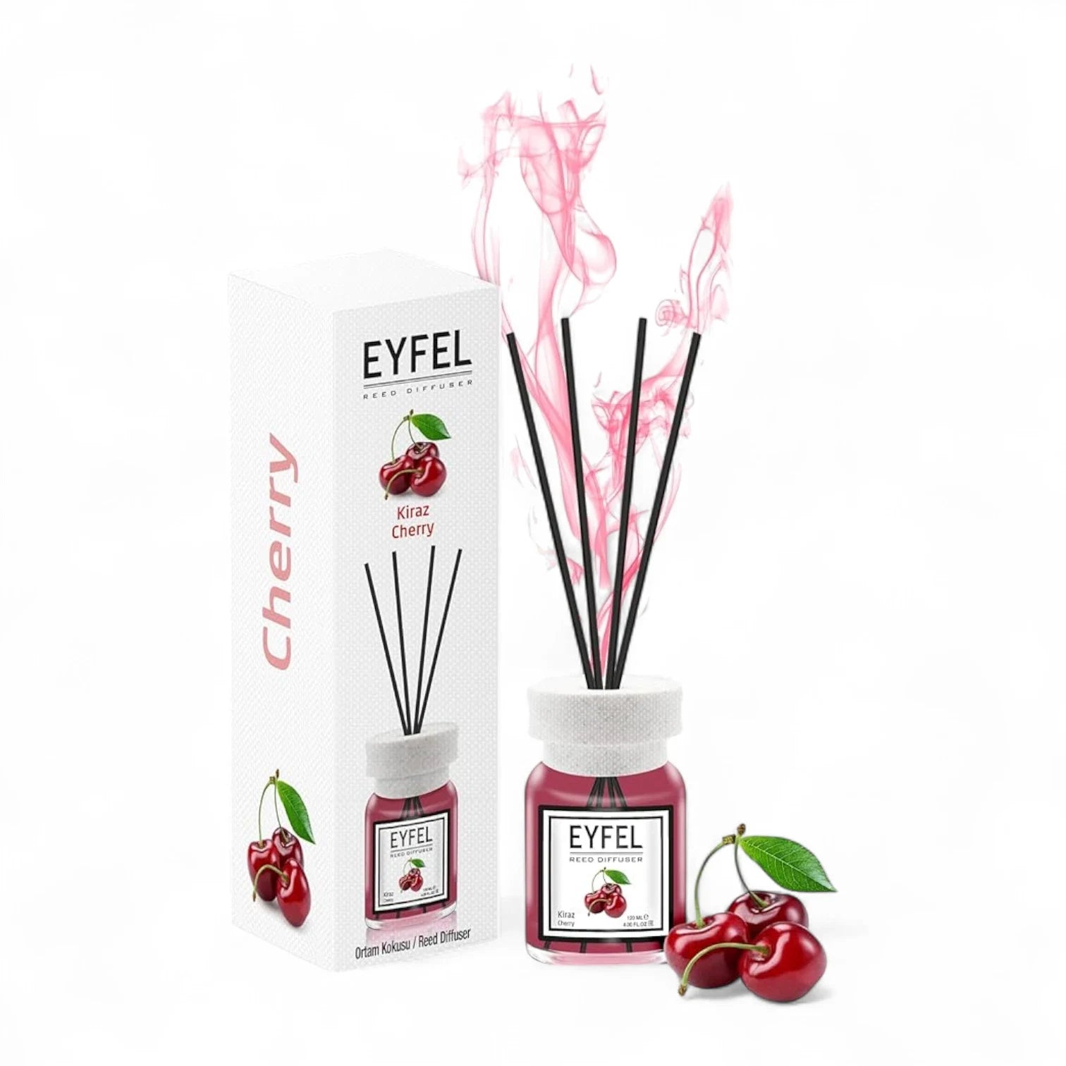 EYFEL Cherry Reed Diffuser – 120ML Long-Lasting Home Fragrance | Oil Diffuser with Natural Sticks for Bathroom, Bedroom, Office & Living Room | Sweet Fruity Scent Air Freshener - Damoo