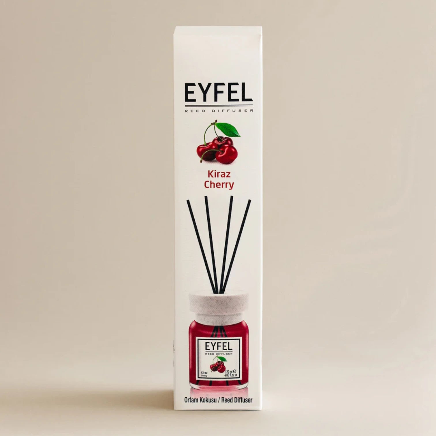 EYFEL Cherry Reed Diffuser – 120ML Long-Lasting Home Fragrance | Oil Diffuser with Natural Sticks for Bathroom, Bedroom, Office & Living Room | Sweet Fruity Scent Air Freshener - Damoo