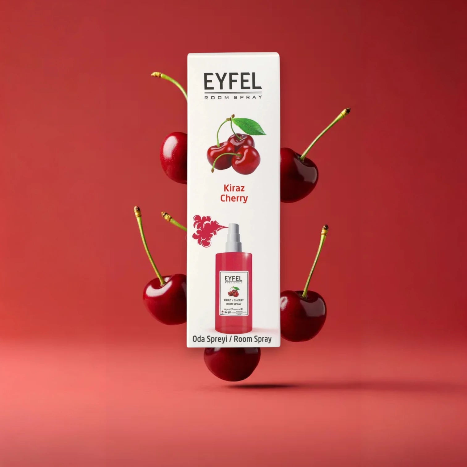 EYFEL Cherry Room Spray – 400ml - Sweet Fruity Cherry Air Freshener - Long-Lasting Fragrance for Home, Bathroom & Office - Damoo