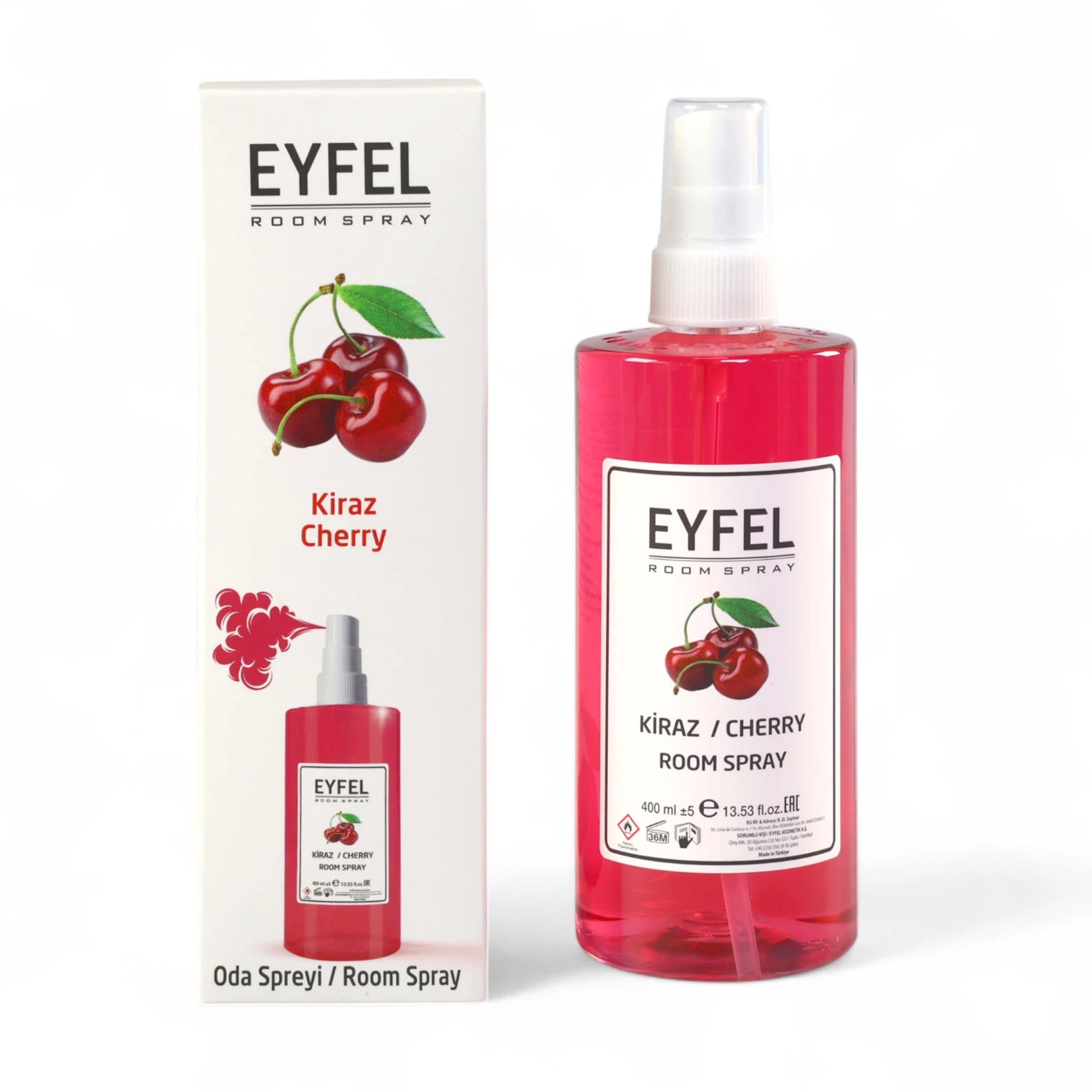 EYFEL Cherry Room Spray – 400ml - Sweet Fruity Cherry Air Freshener - Long-Lasting Fragrance for Home, Bathroom & Office - Damoo