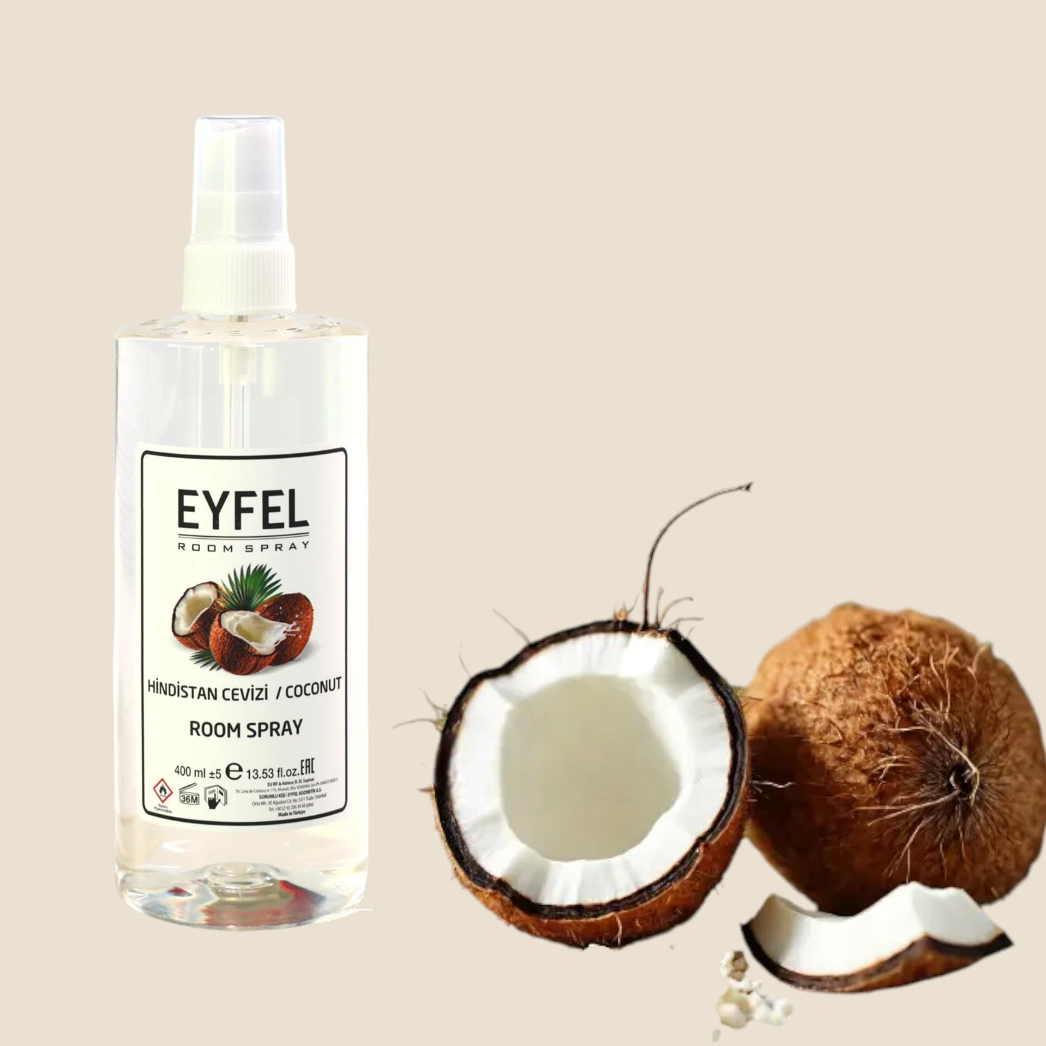 EYFEL Coconut Room Spray – 400 ml Tropical Air Freshener Mist with Exotic Coconut Scent – Long-Lasting Fragrance for Home, Bathroom & Office - Damoo