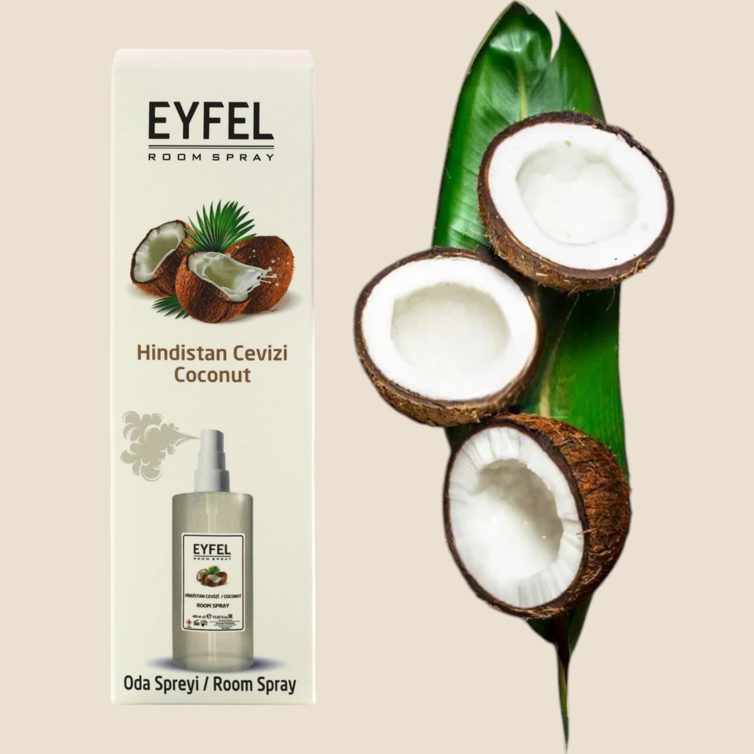 EYFEL Coconut Room Spray – 400 ml Tropical Air Freshener Mist with Exotic Coconut Scent – Long-Lasting Fragrance for Home, Bathroom & Office - Damoo
