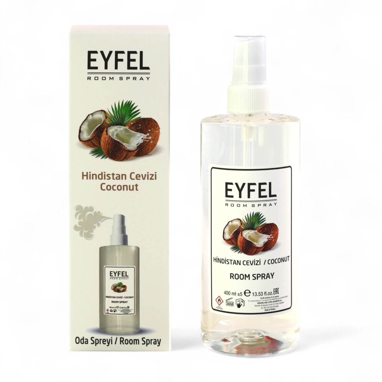 EYFEL Coconut Room Spray – 400 ml Tropical Air Freshener Mist with Exotic Coconut Scent – Long-Lasting Fragrance for Home, Bathroom & Office - Damoo