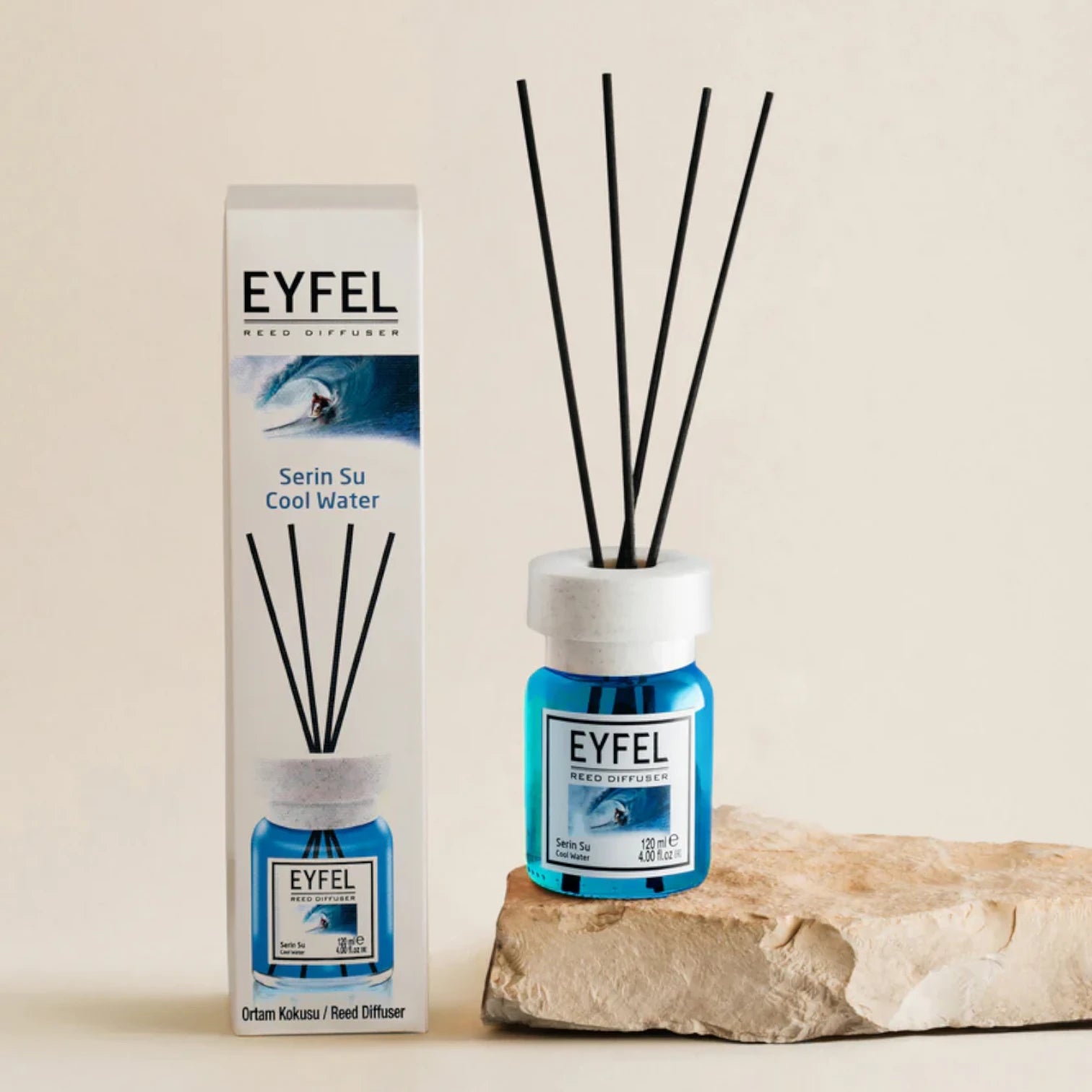 EYFEL Cool Water Reed Diffuser – 120ML Long-Lasting Room Fragrance | Refreshing Aquatic Aroma Diffuser with Sticks | Home, Bathroom & Office Scented Oil Diffuser - Damoo