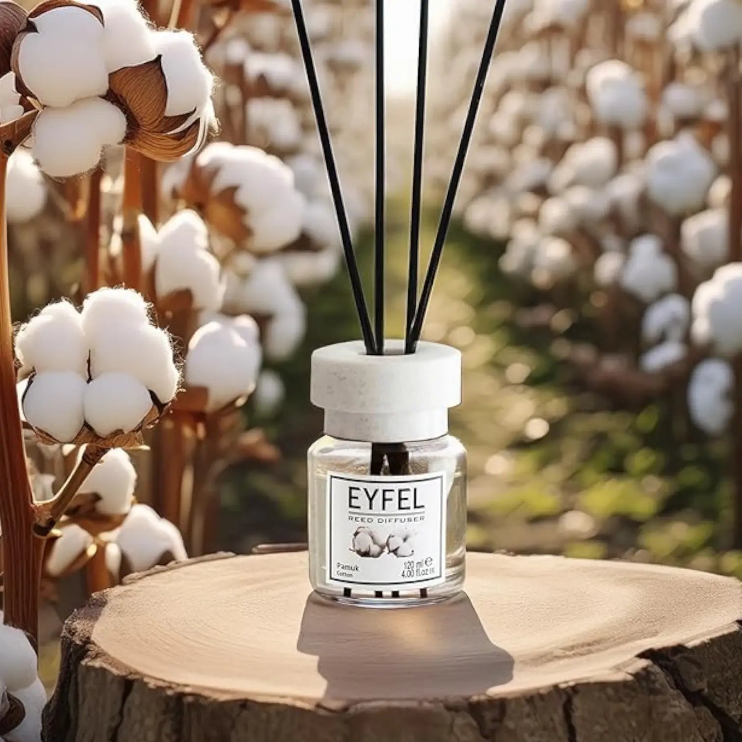 EYFEL Cotton Reed Diffuser – 120ML Long-Lasting Fresh Linen Scent | Home & Office Aromatherapy | Elegant Diffuser Sticks & Bottle | Clean Cotton Fragrance - Damoo