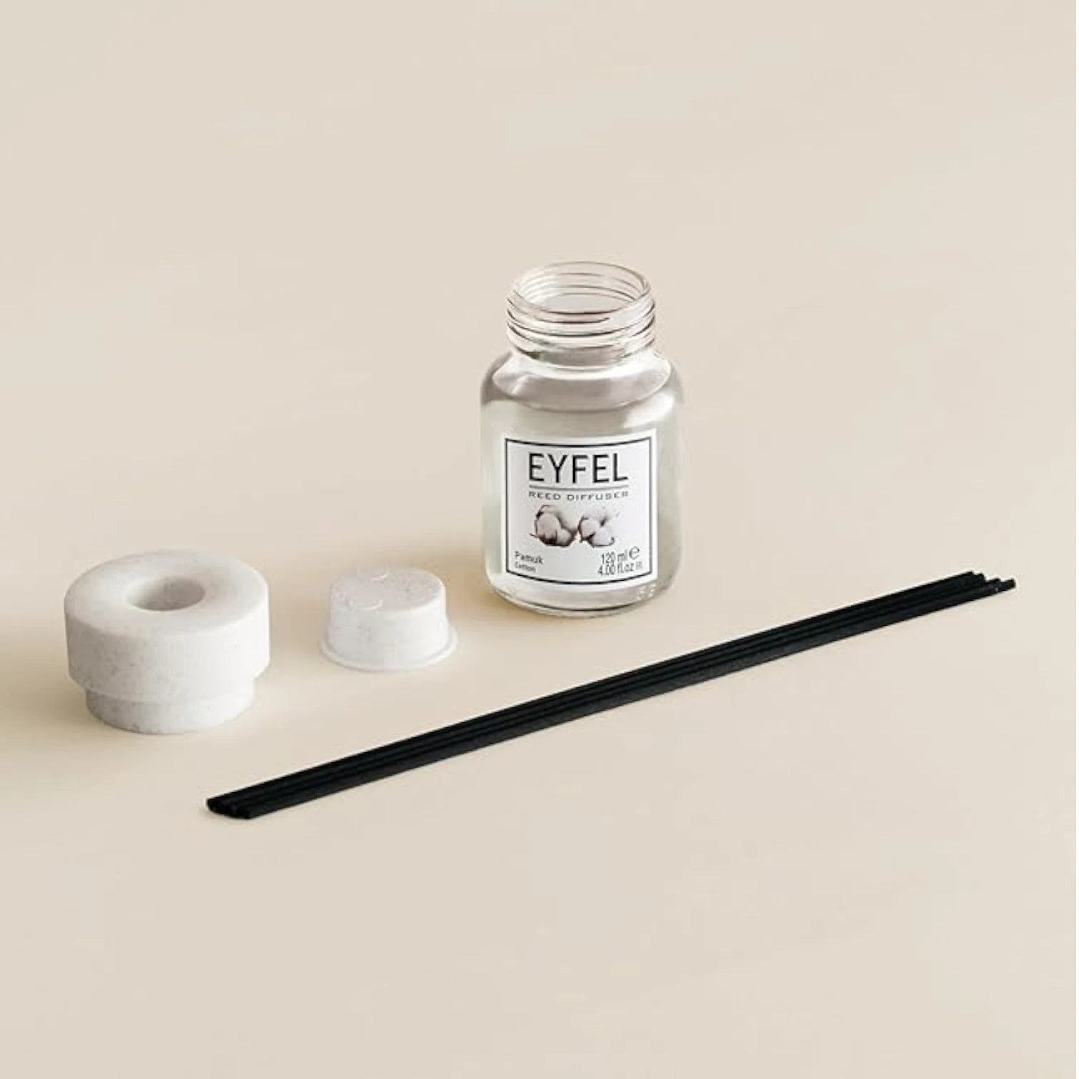 EYFEL Cotton Reed Diffuser – 120ML Long-Lasting Fresh Linen Scent | Home & Office Aromatherapy | Elegant Diffuser Sticks & Bottle | Clean Cotton Fragrance - Damoo