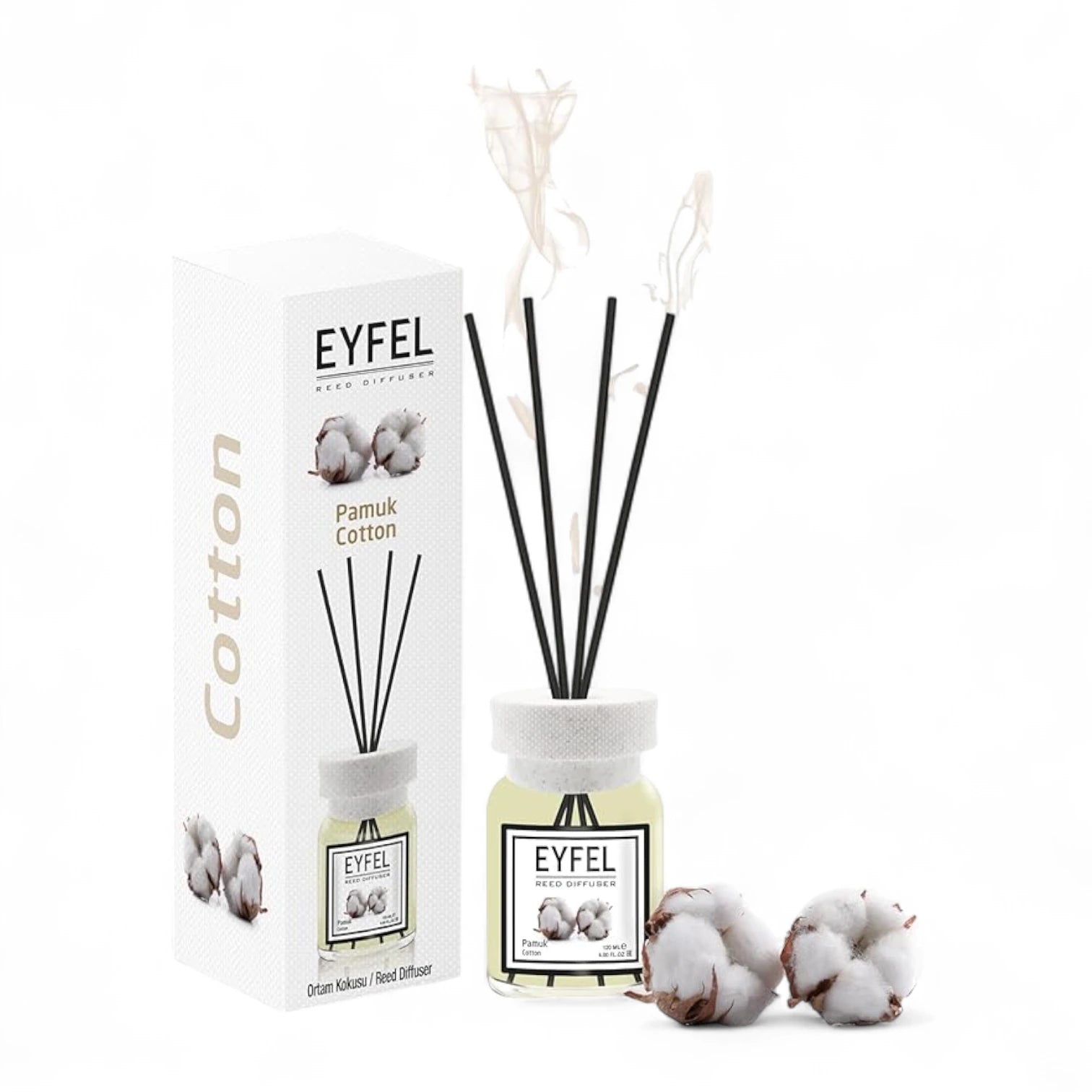 EYFEL Cotton Reed Diffuser – 120ML Long-Lasting Fresh Linen Scent | Home & Office Aromatherapy | Elegant Diffuser Sticks & Bottle | Clean Cotton Fragrance - Damoo