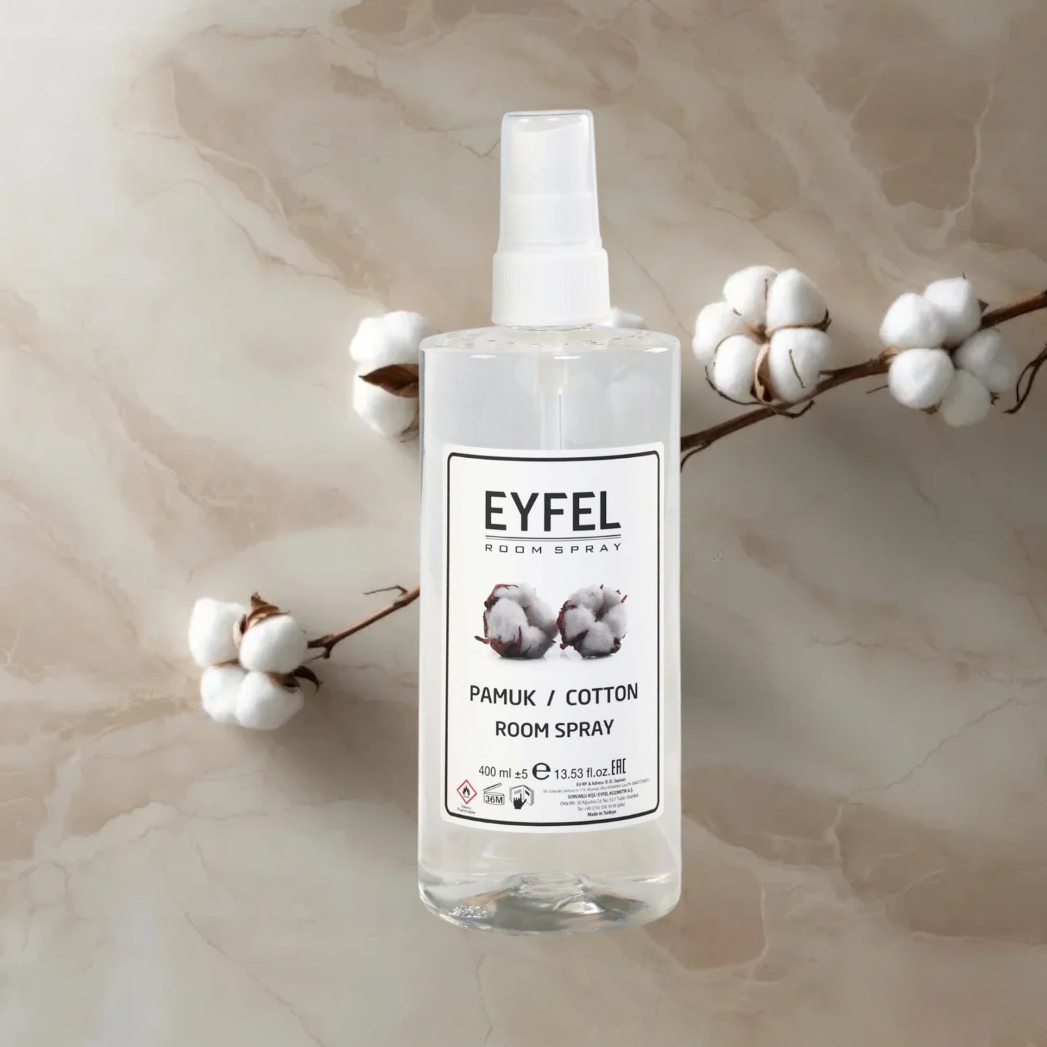 EYFEL Cotton Room Spray – 400 ml Fresh Linen-Inspired Air Freshener Mist – Long-Lasting Clean Cotton Scent for Home, Office & Bedroom - Damoo