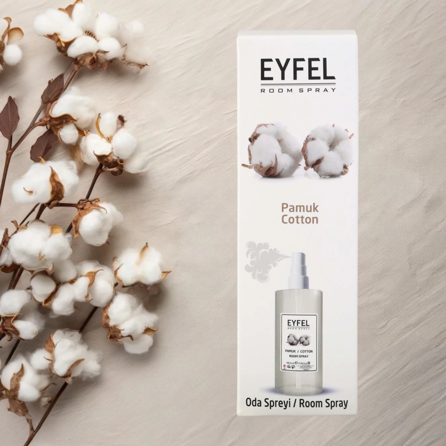 EYFEL Cotton Room Spray – 400 ml Fresh Linen-Inspired Air Freshener Mist – Long-Lasting Clean Cotton Scent for Home, Office & Bedroom - Damoo