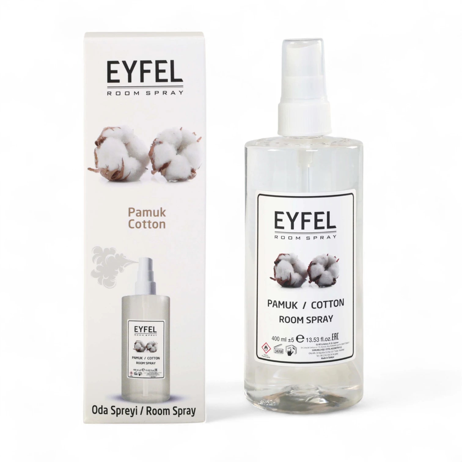EYFEL Cotton Room Spray – 400 ml Fresh Linen-Inspired Air Freshener Mist – Long-Lasting Clean Cotton Scent for Home, Office & Bedroom - Damoo