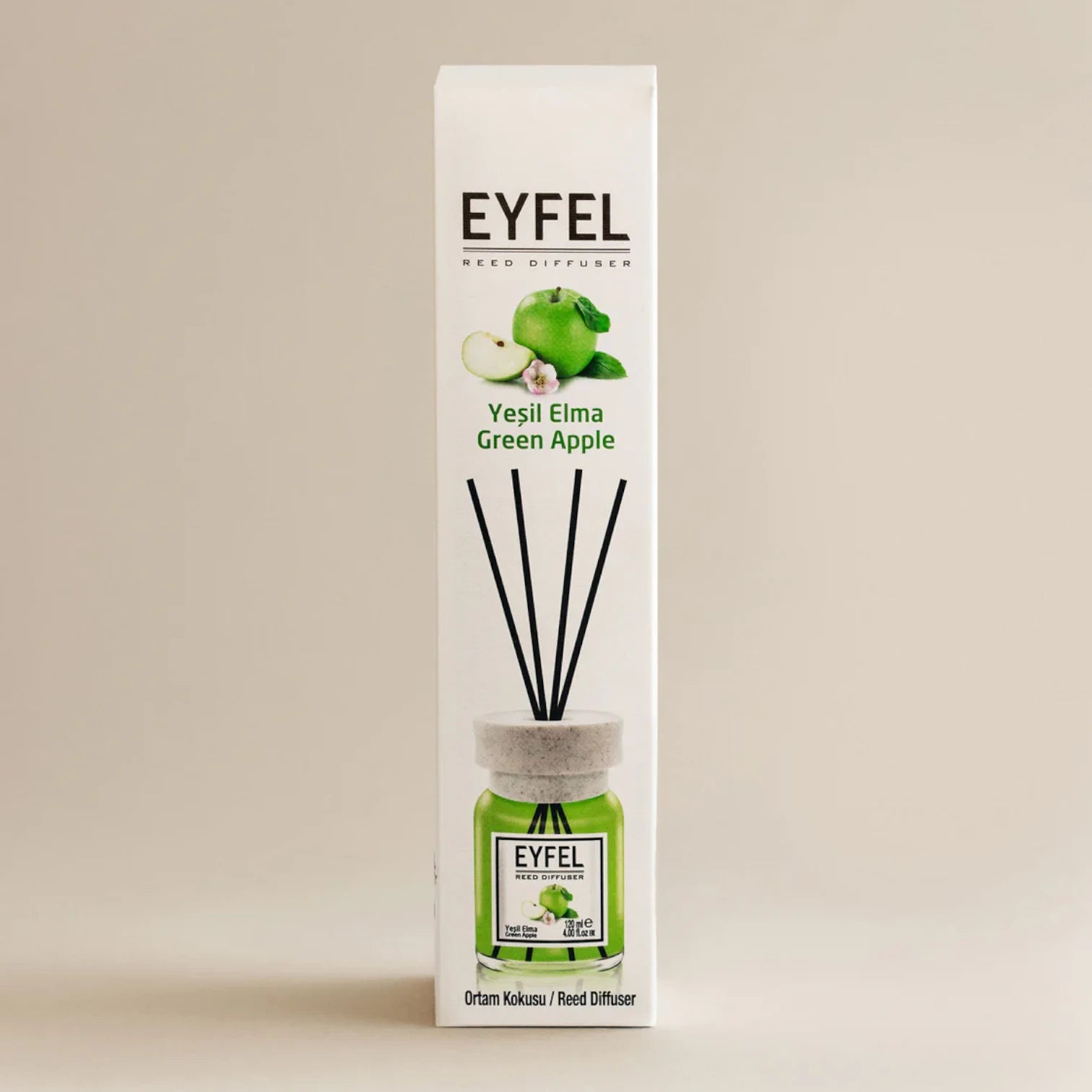 Eyfel Green Apple Reed Diffuser 120ML – Long-Lasting Home Fragrance, Fresh Apple Scent, Scented Oil Diffuser Sticks for Living Room, Office & More - Damoo