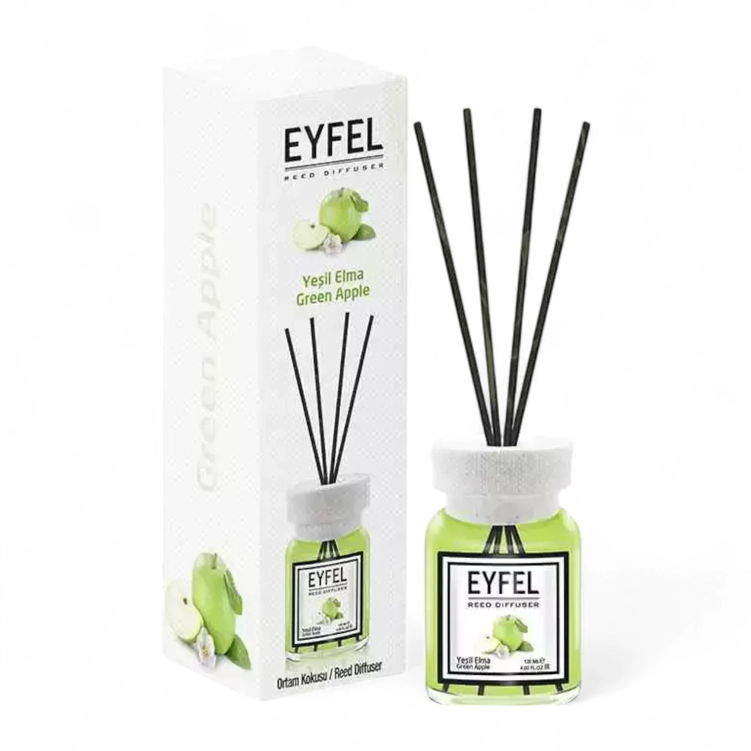 Eyfel Green Apple Reed Diffuser 120ML – Long-Lasting Home Fragrance, Fresh Apple Scent, Scented Oil Diffuser Sticks for Living Room, Office & More - Damoo