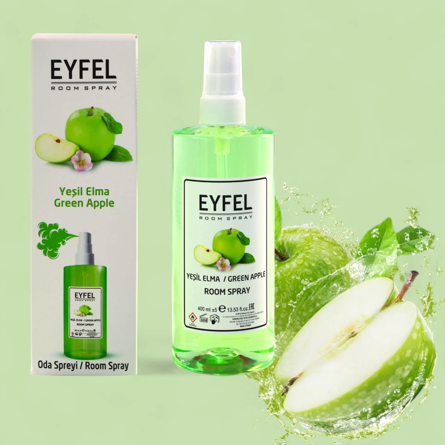 EYFEL Green Apple Room Spray – 400 ml Crisp Fruity Air Freshener with Refreshing Apple Scent – Long-Lasting Fragrance Mist for Home, Bathroom & Office - Damoo