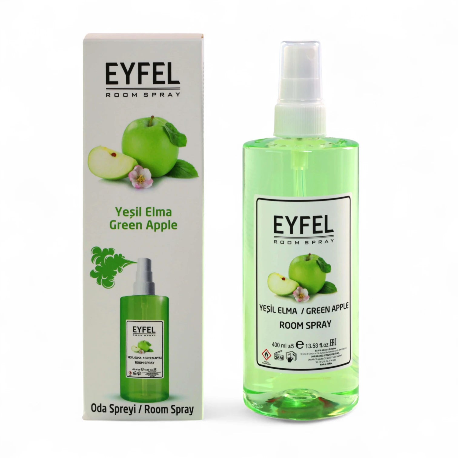 EYFEL Green Apple Room Spray – 400 ml Crisp Fruity Air Freshener with Refreshing Apple Scent – Long-Lasting Fragrance Mist for Home, Bathroom & Office - Damoo