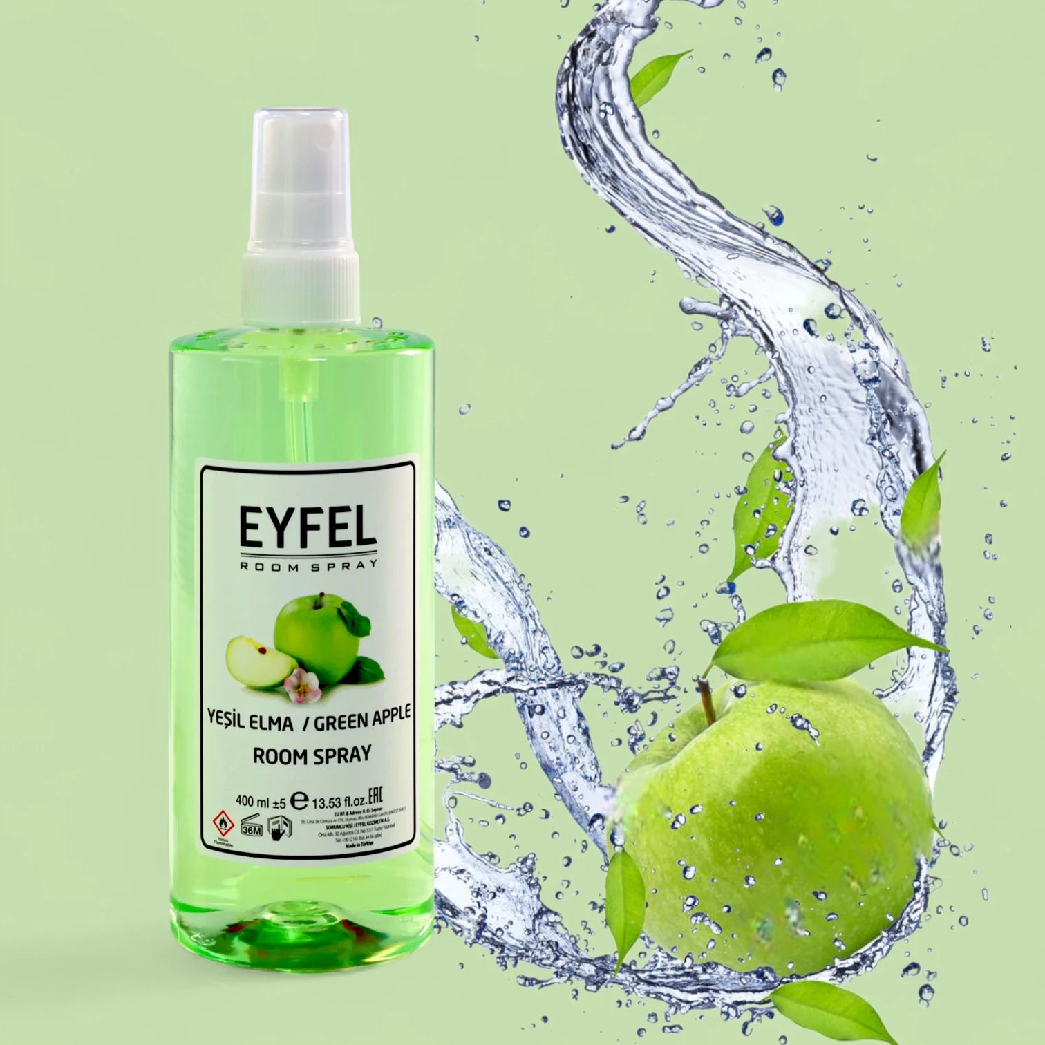EYFEL Green Apple Room Spray – 400 ml Crisp Fruity Air Freshener with Refreshing Apple Scent – Long-Lasting Fragrance Mist for Home, Bathroom & Office - Damoo