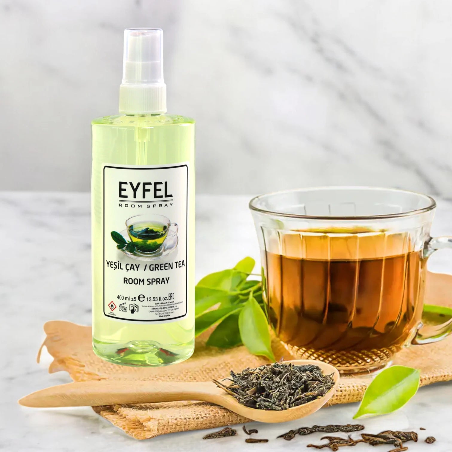 EYFEL Green Tea Room Spray – 400 ml Refreshing Green Tea Air Freshener Mist – Long-Lasting Calming Fragrance for Home, Office & Bathroom - Damoo