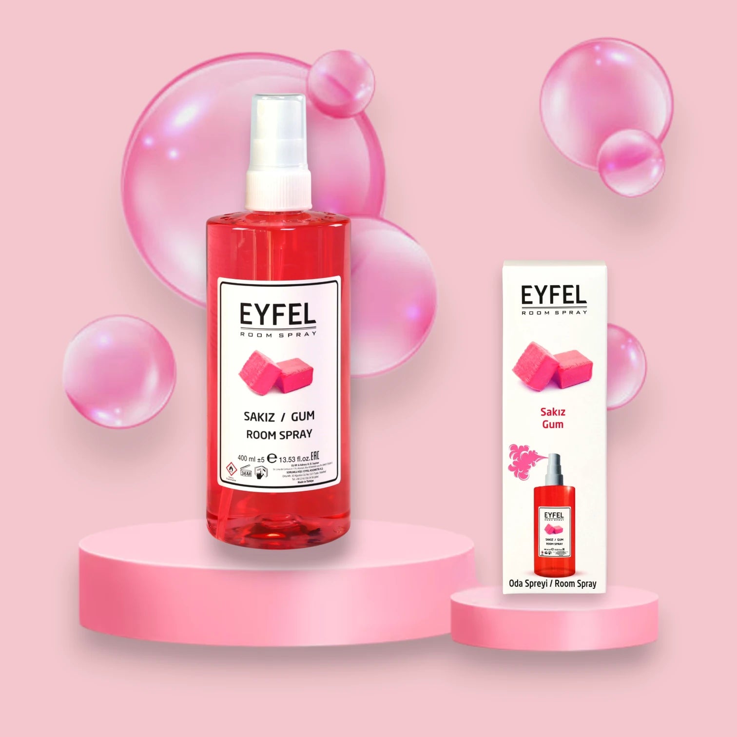EYFEL Gum Room Spray – 400ml - Sweet Fruity Air Freshener with Bubblegum, Pineapple & Vanilla Notes - Long-Lasting Scent for Home & Office - Damoo