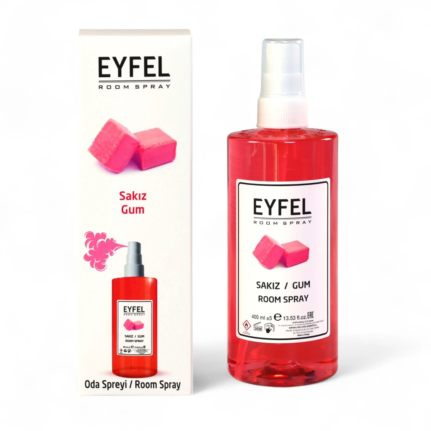 EYFEL Gum Room Spray – 400ml - Sweet Fruity Air Freshener with Bubblegum, Pineapple & Vanilla Notes - Long-Lasting Scent for Home & Office - Damoo