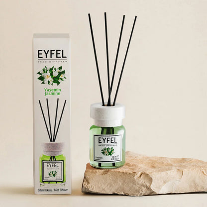 EYFEL Jasmine Reed Diffuser – 120ML Long-Lasting Natural Home Fragrance | Relaxing Floral Aroma | Elegant Green & White Glass Diffuser with Reeds - Damoo
