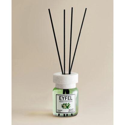 EYFEL Jasmine Reed Diffuser – 120ML Long-Lasting Natural Home Fragrance | Relaxing Floral Aroma | Elegant Green & White Glass Diffuser with Reeds - Damoo