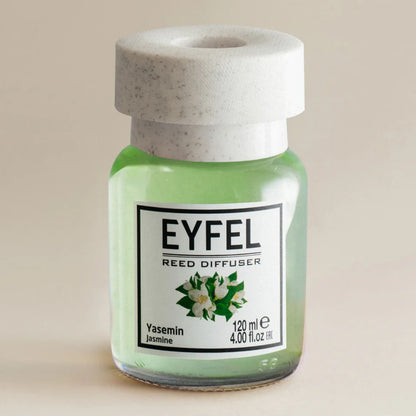 EYFEL Jasmine Reed Diffuser – 120ML Long-Lasting Natural Home Fragrance | Relaxing Floral Aroma | Elegant Green & White Glass Diffuser with Reeds - Damoo