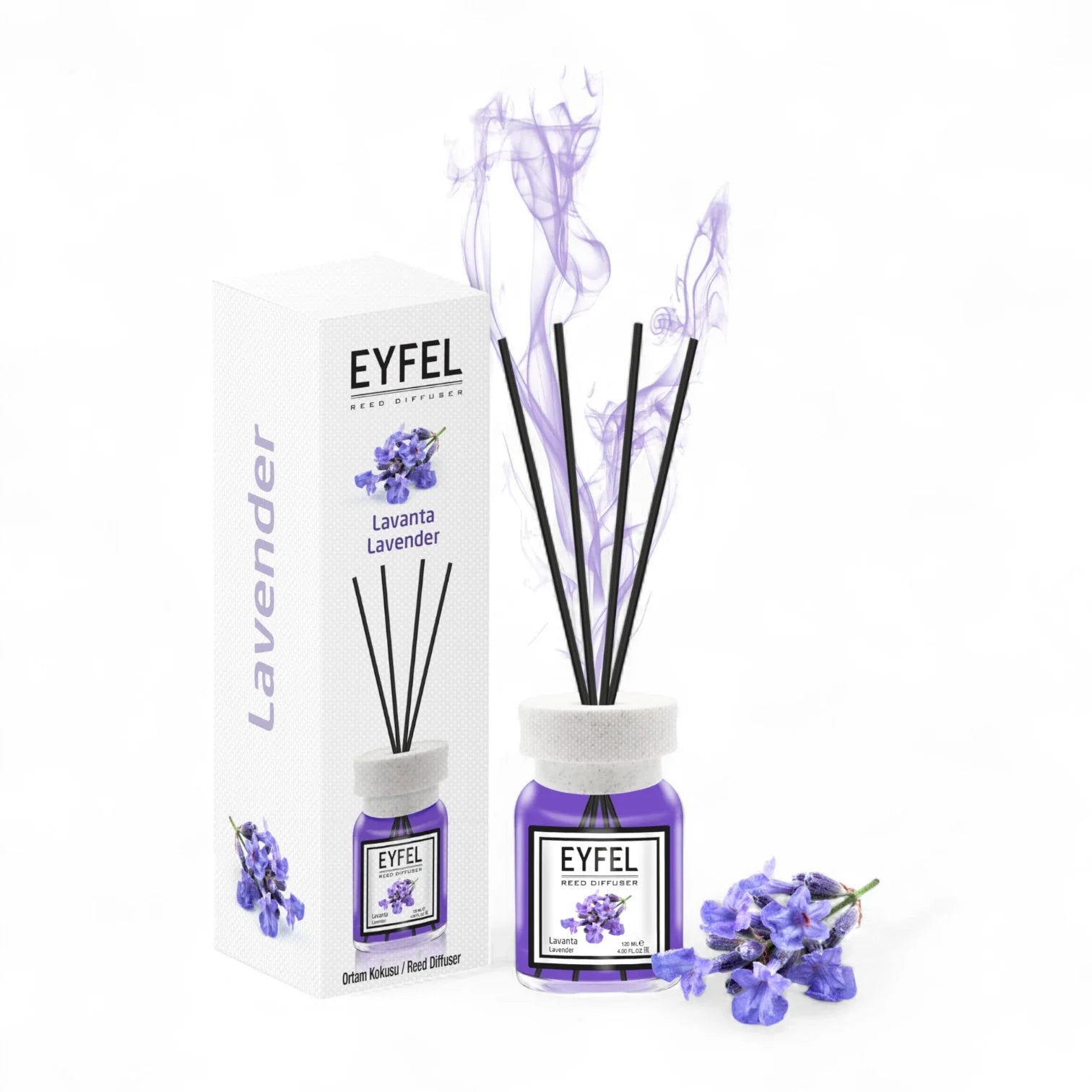EYFEL Lavender Reed Diffuser Set 120ml – Long-Lasting Home Fragrance with Oil Diffuser Sticks, Aromatherapy Air Freshener, Bathroom & Room Scent Decor - Damoo