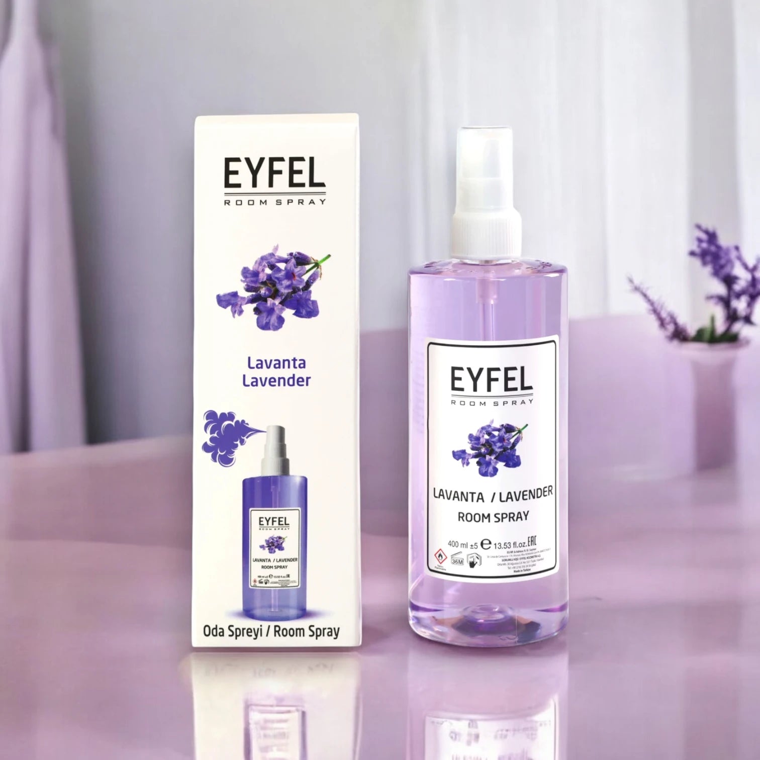 Eyfel Lavender Room Spray 400ml - Calming Floral Aromatherapy Mist for Home & Office - Long-Lasting Natural Air Freshener - Damoo