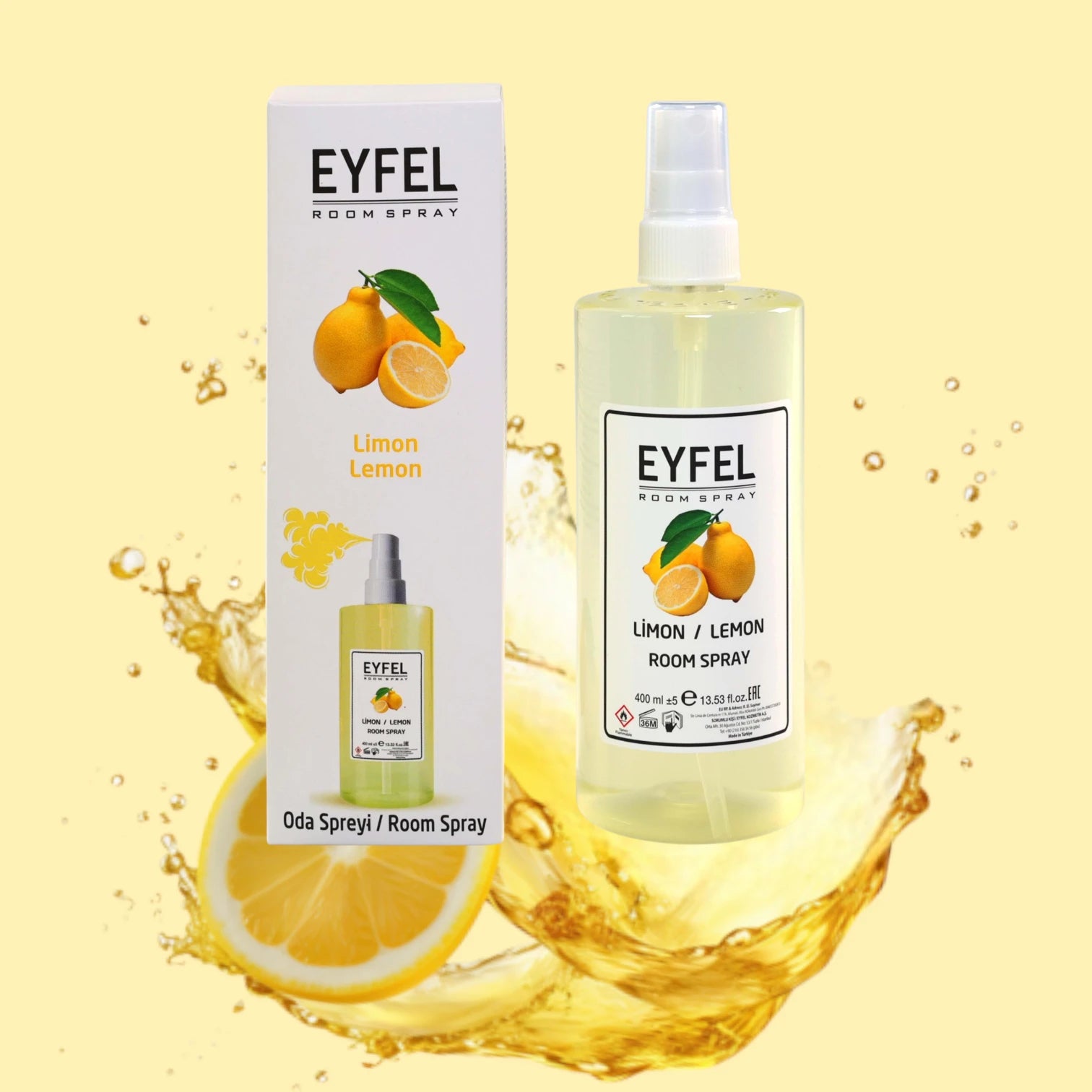 EYFEL Lemon Room Spray – 400 ml Fresh Citrus Home Air Freshener with Zesty Lemon Scent – Energizing Fragrance Mist for Kitchen, Bathroom, Office & Living Room - Damoo