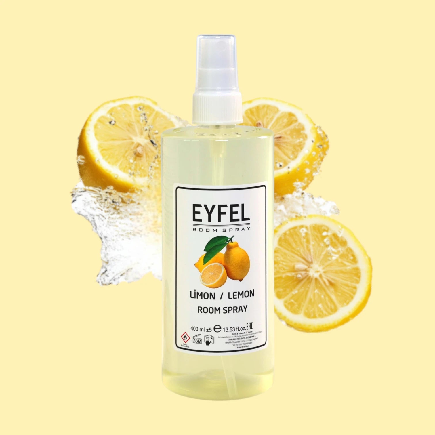 EYFEL Lemon Room Spray – 400 ml Fresh Citrus Home Air Freshener with Zesty Lemon Scent – Energizing Fragrance Mist for Kitchen, Bathroom, Office & Living Room - Damoo