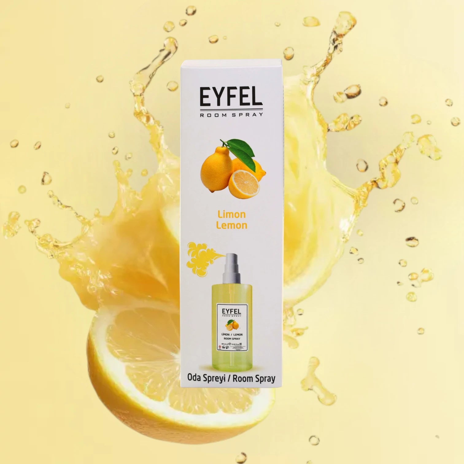 EYFEL Lemon Room Spray – 400 ml Fresh Citrus Home Air Freshener with Zesty Lemon Scent – Energizing Fragrance Mist for Kitchen, Bathroom, Office & Living Room - Damoo