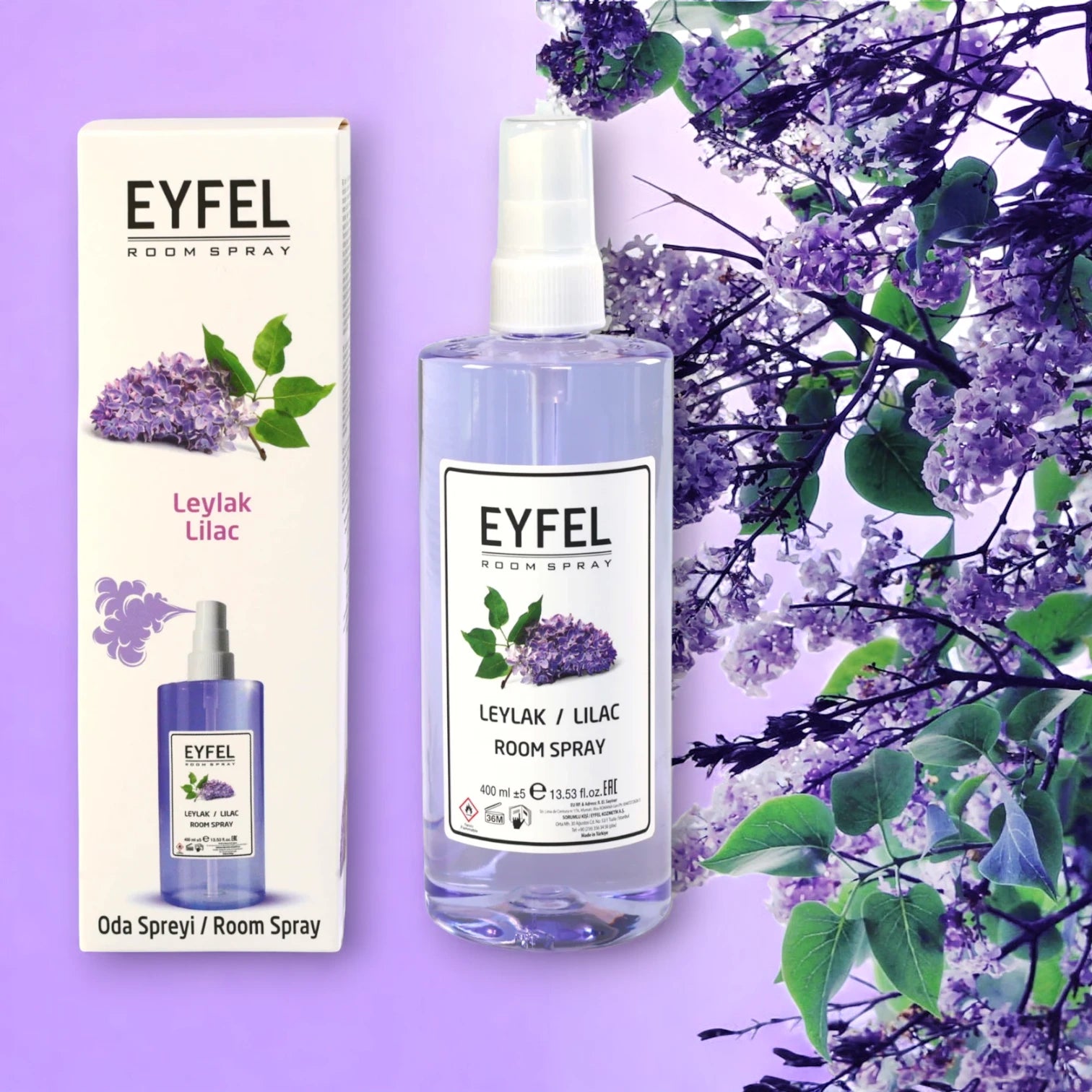 EYFEL Lilac Room Spray 400ml - Romantic Floral Air Freshener - Long-Lasting Spring-Inspired Scent for Home & Office - Damoo