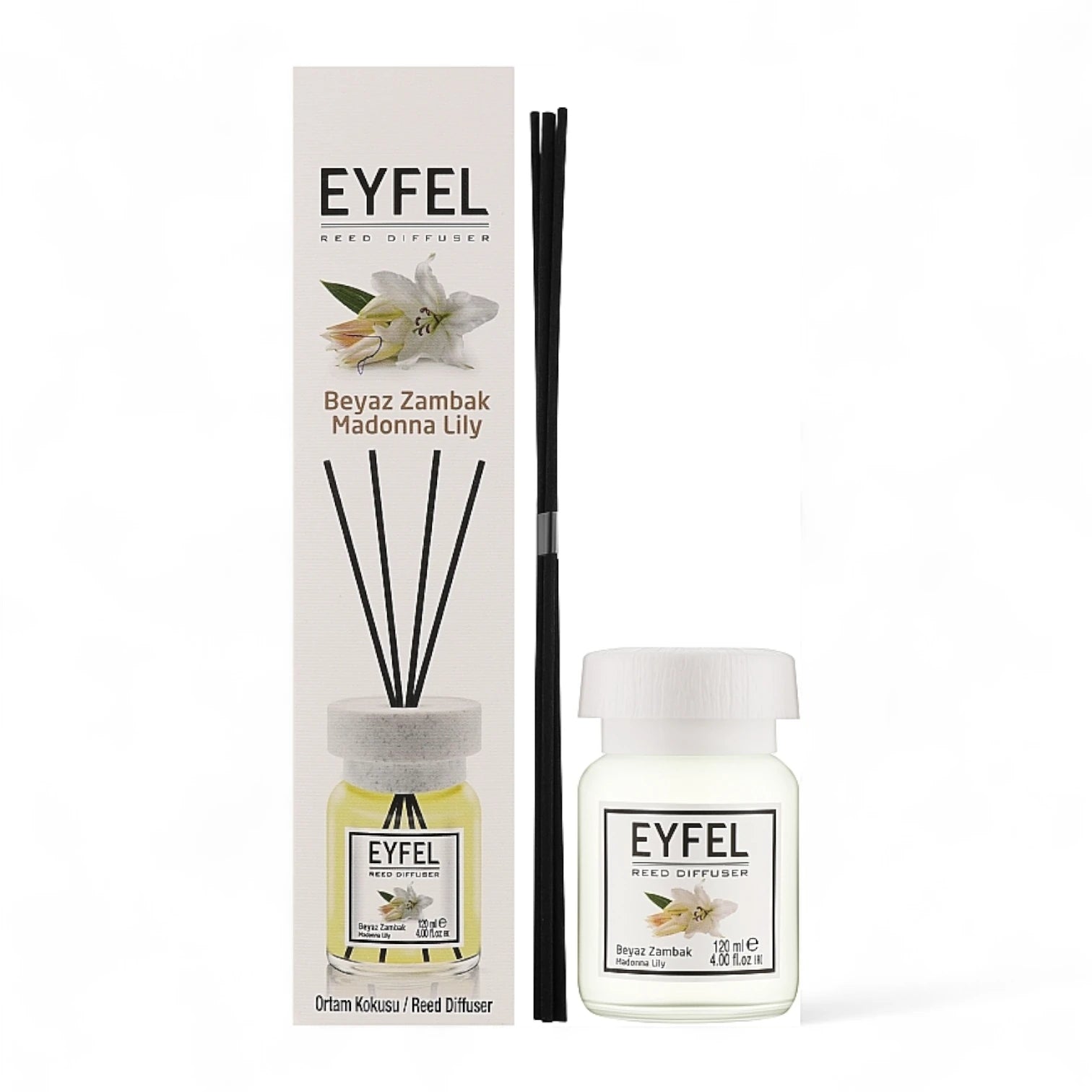EYFEL Madona Lily Reed Diffuser – 120ML Almond Scent | Long-Lasting Aroma Diffuser for Home, Office & Bathroom | Elegant Decorative Air Freshener - Damoo