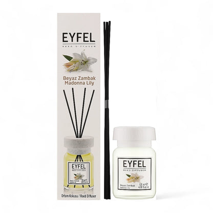 EYFEL Madona Lily Reed Diffuser – 120ML Almond Scent | Long-Lasting Aroma Diffuser for Home, Office & Bathroom | Elegant Decorative Air Freshener - Damoo