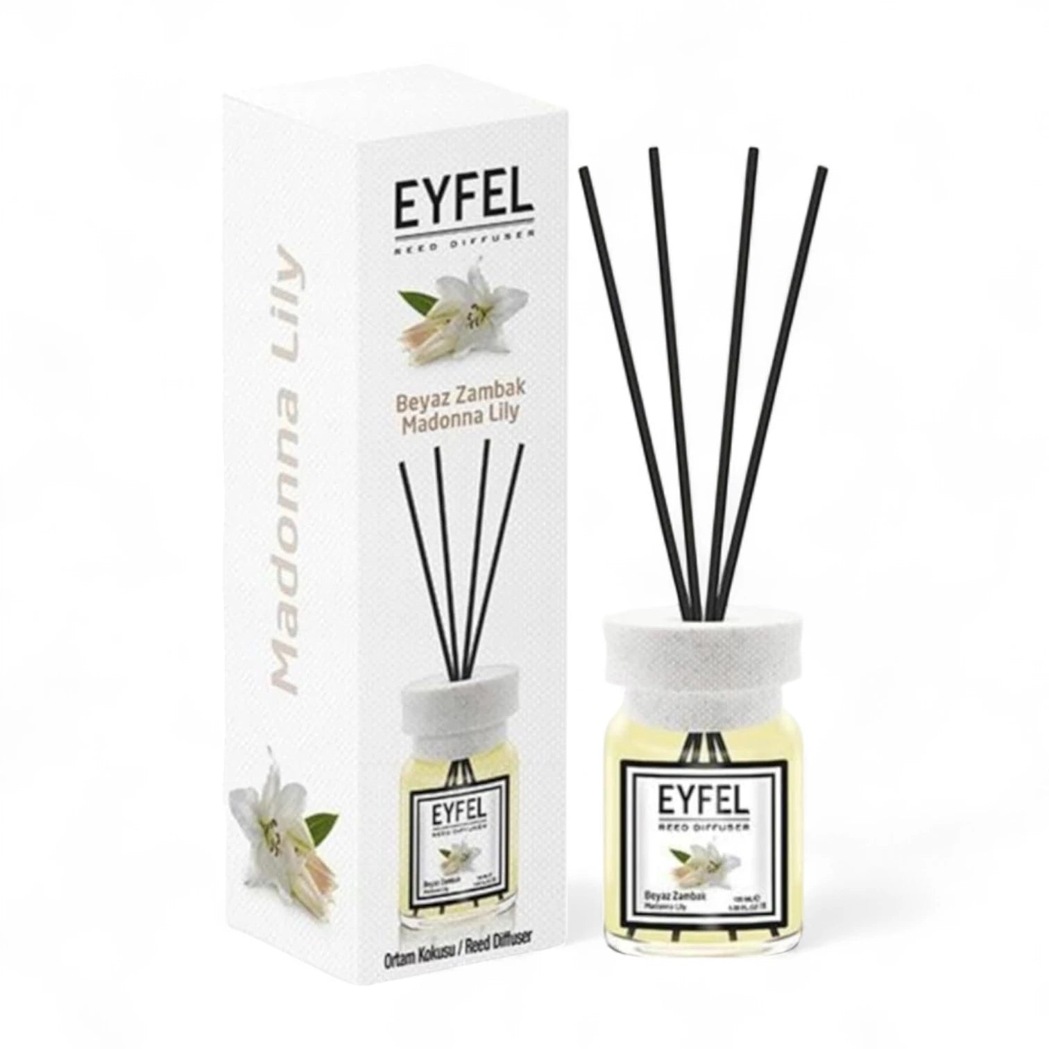 EYFEL Madona Lily Reed Diffuser – 120ML Almond Scent | Long-Lasting Aroma Diffuser for Home, Office & Bathroom | Elegant Decorative Air Freshener - Damoo