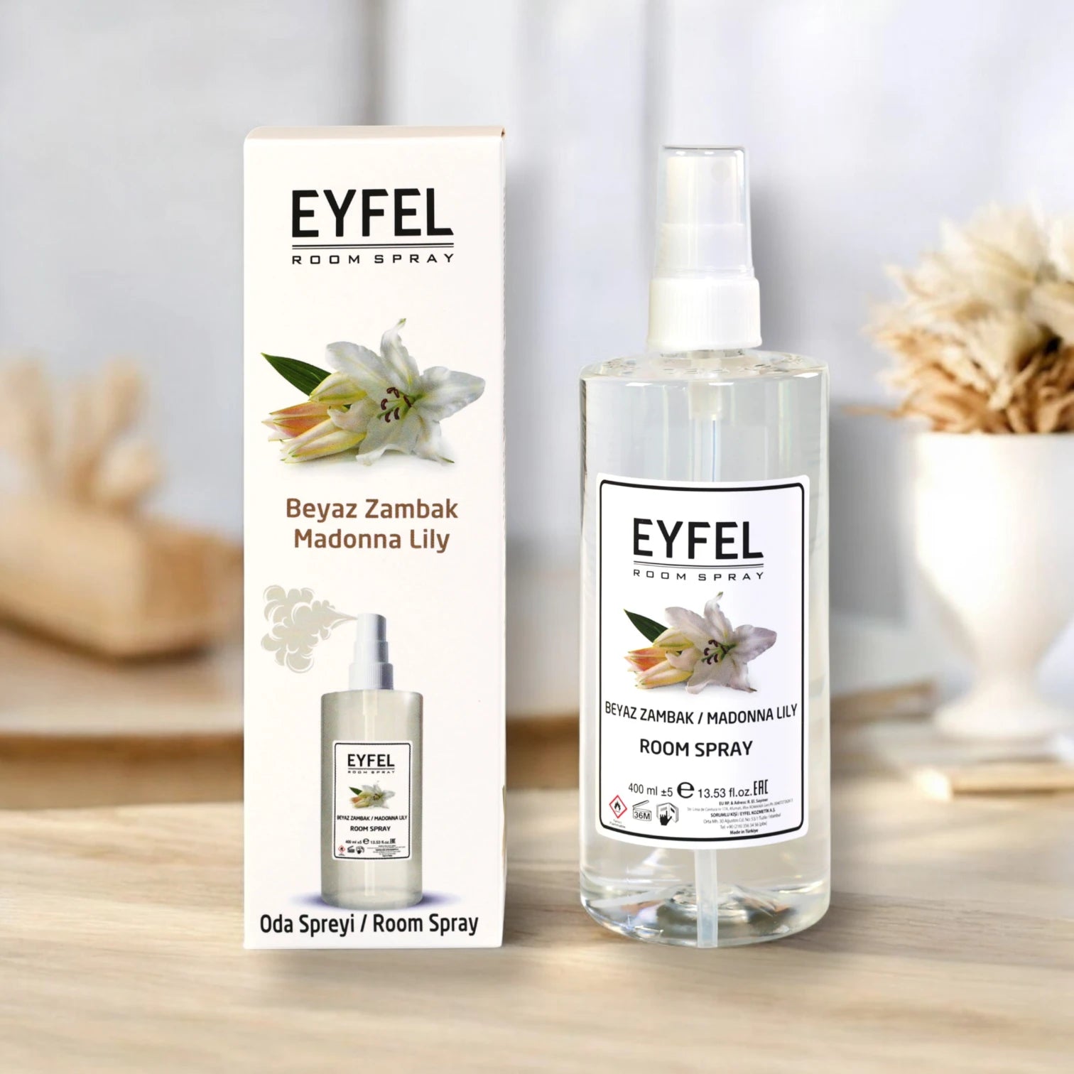 EYFEL Madonna Lily Room Spray – 400ml - Elegant Floral Air Freshener with Wildflower & Soft Wood Notes - Long-Lasting Home Fragrance for Peaceful Living Spaces - Damoo