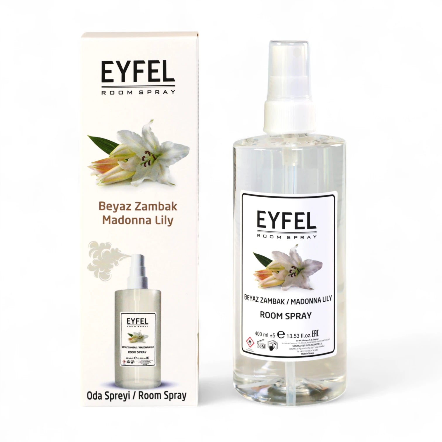 EYFEL Madonna Lily Room Spray – 400ml - Elegant Floral Air Freshener with Wildflower & Soft Wood Notes - Long-Lasting Home Fragrance for Peaceful Living Spaces - Damoo