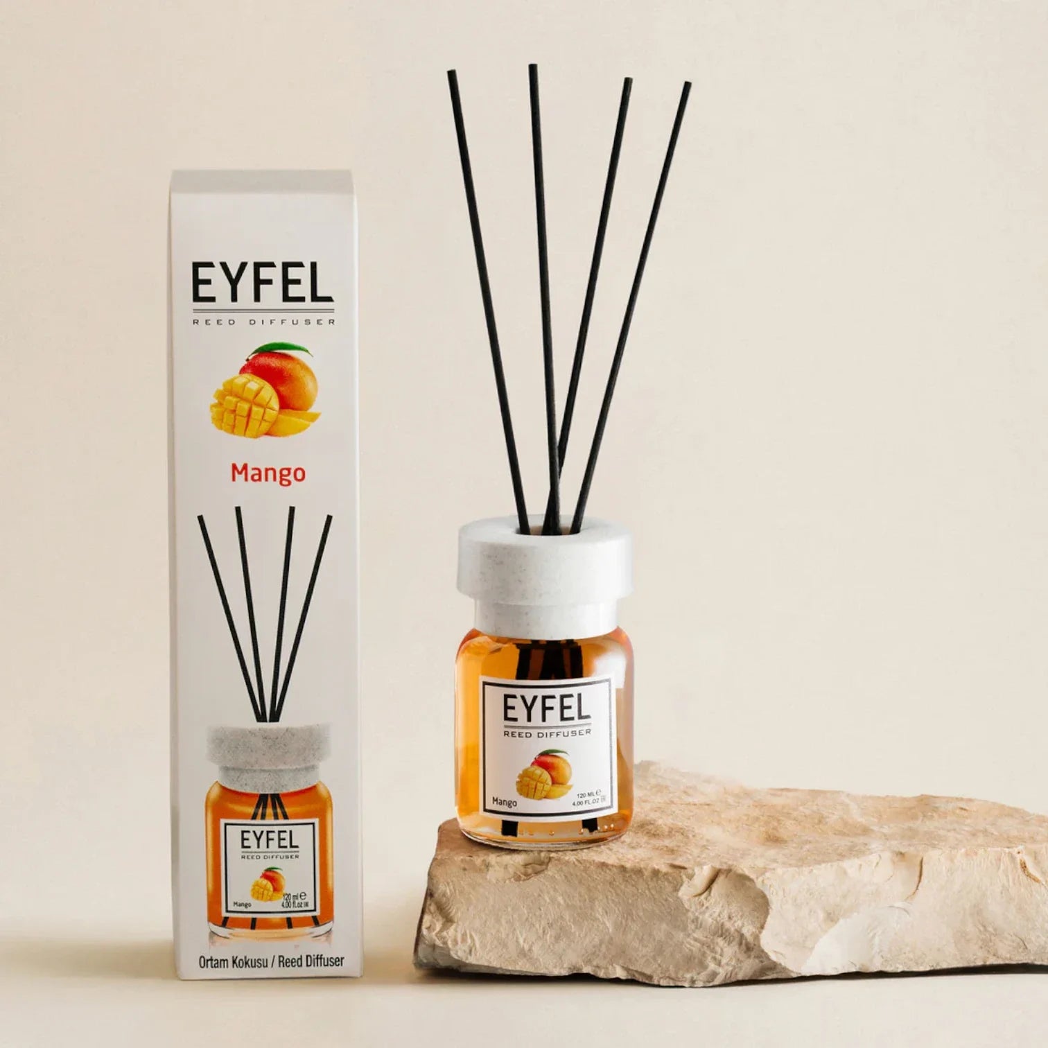 EYFEL Mango Reed Diffuser – 120ML Long-Lasting Home Fragrance | Tropical Scent with Natural Reeds | Decorative Aromatherapy Air Freshener for Home or Office - Damoo