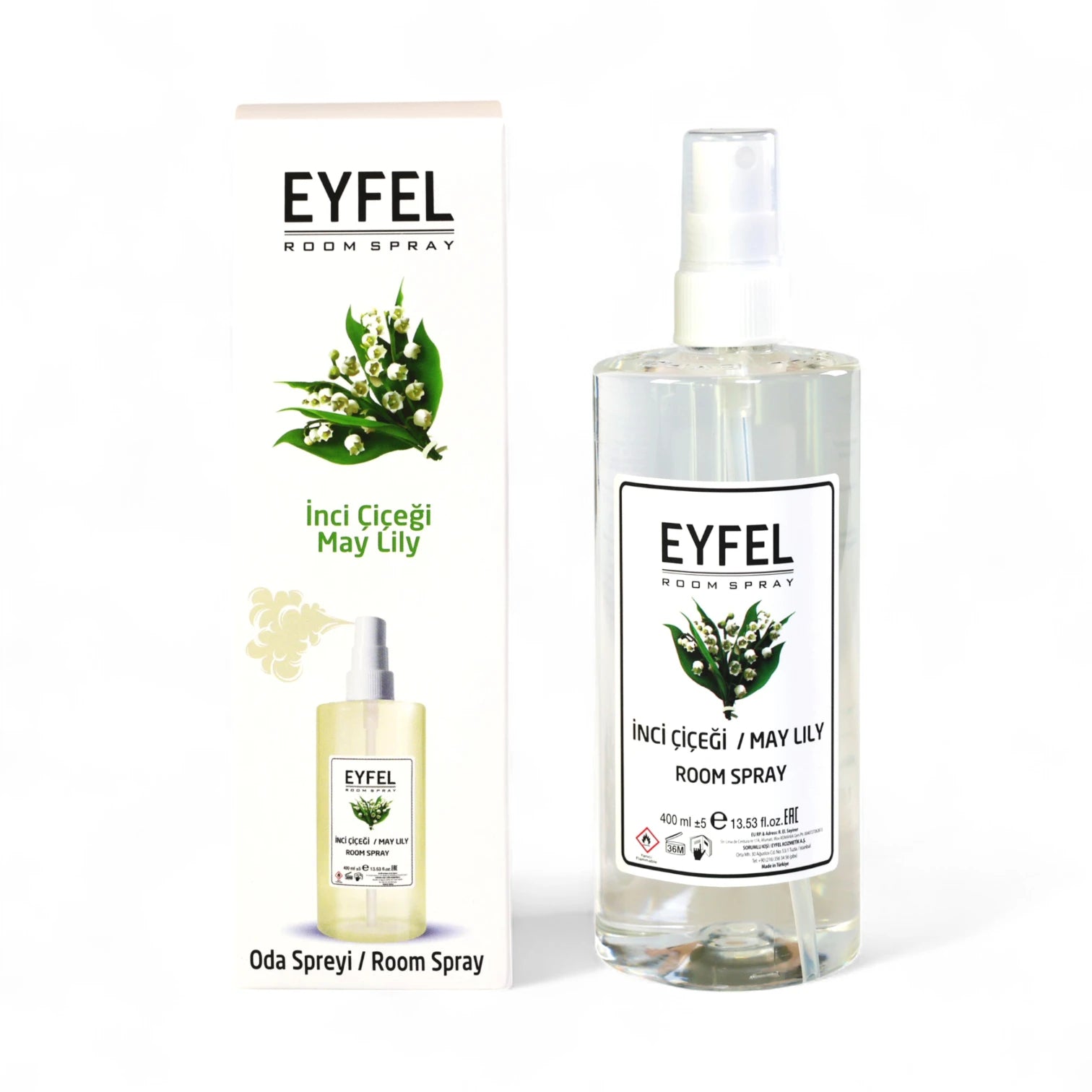 EYFEL May Lily Room Spray – 400ml - Elegant Lily of the Valley Scent - Long-Lasting Home & Office Air Freshener - Damoo