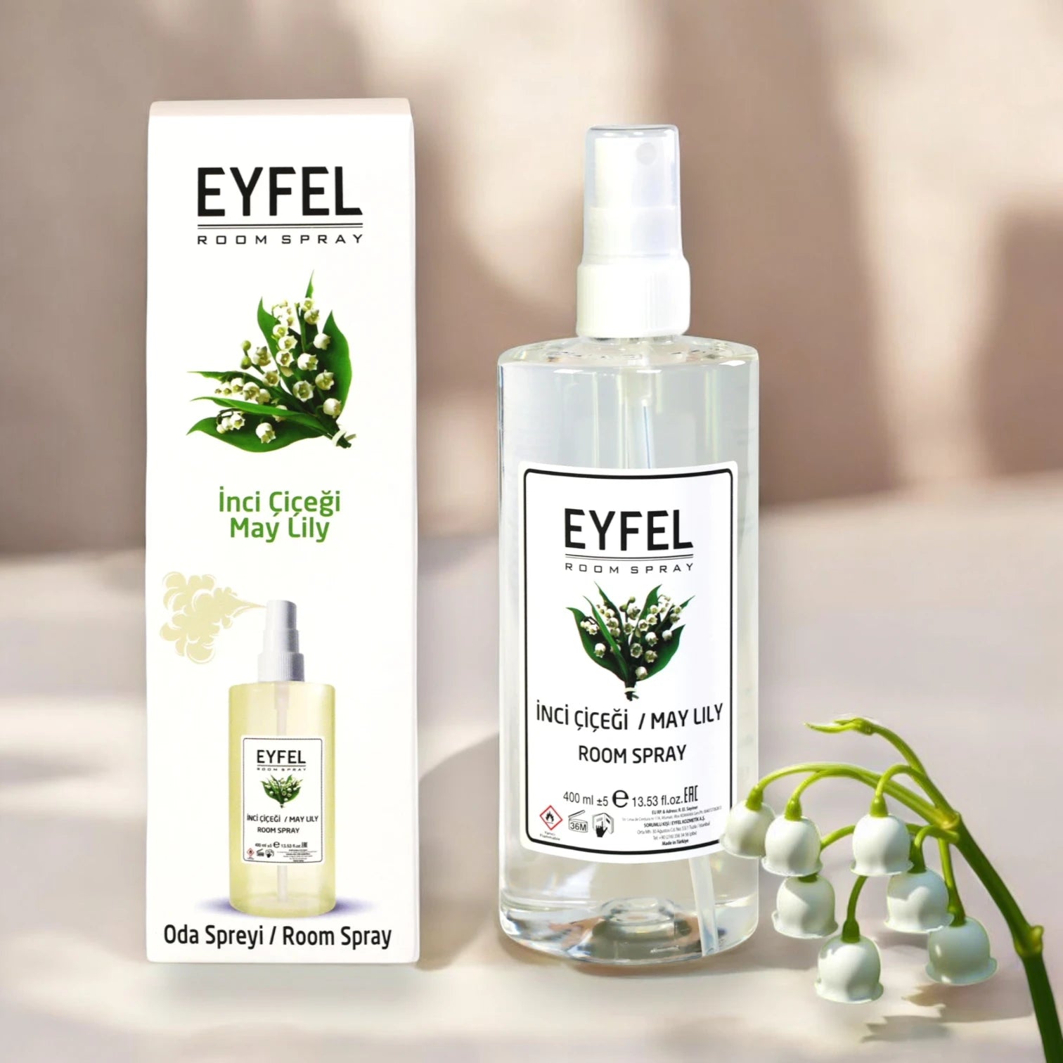 EYFEL May Lily Room Spray – 400ml - Elegant Lily of the Valley Scent - Long-Lasting Home & Office Air Freshener - Damoo
