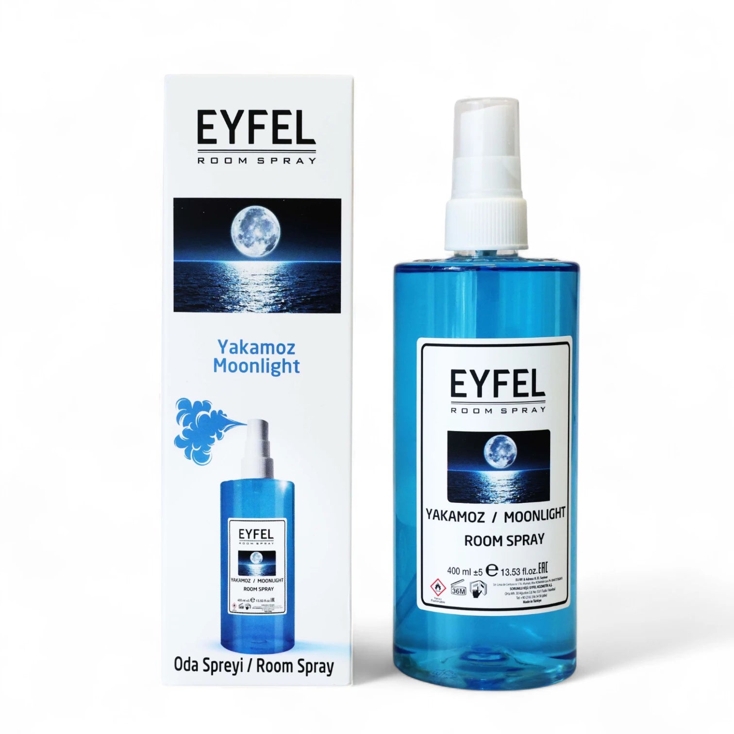 EYFEL Moonlight Room Spray – 400 ml Yakamoz Fragrance in Elegant Blue Bottle – Calming & Refreshing Home Air Freshener for Bedroom, Office & Living Spaces - Damoo