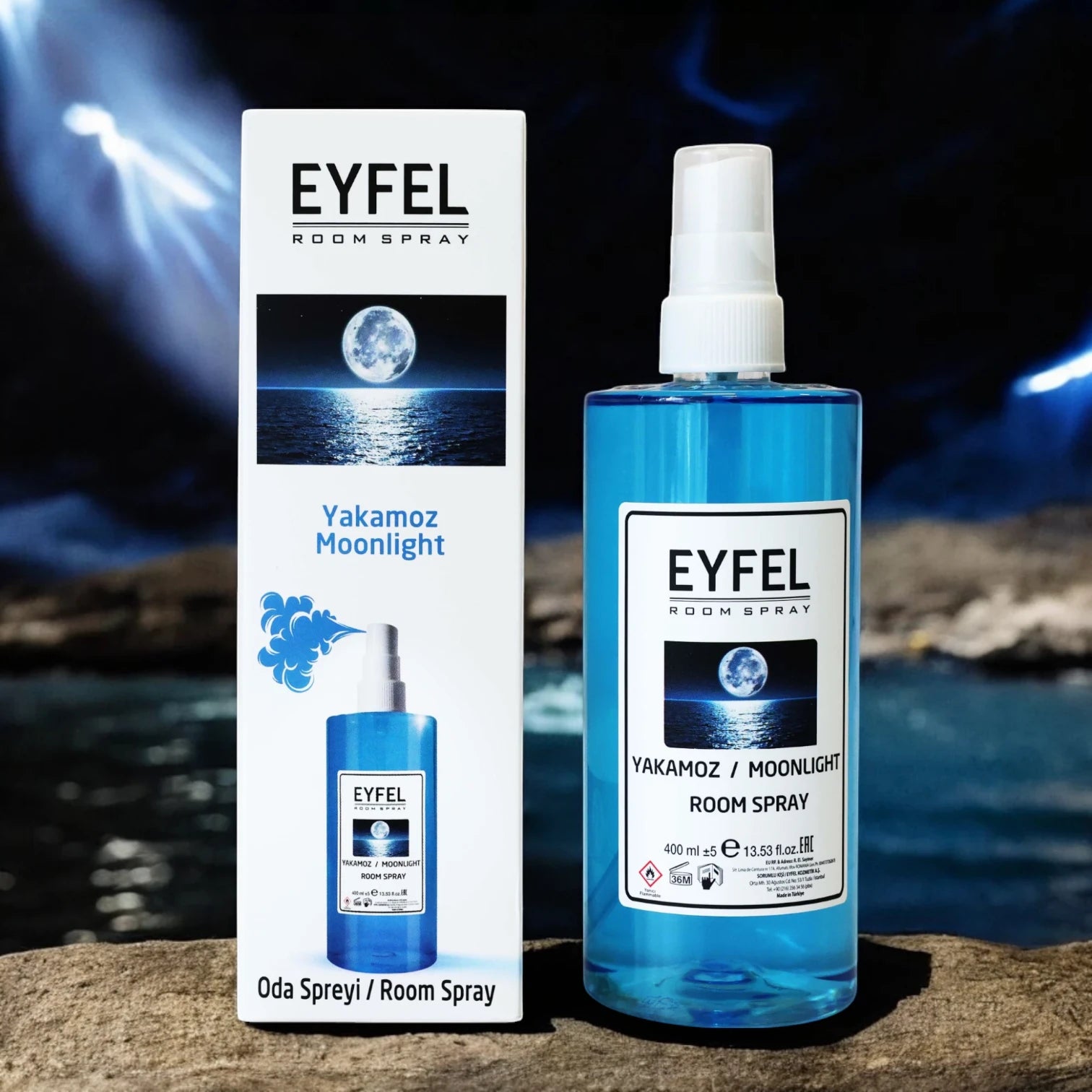 EYFEL Moonlight Room Spray – 400 ml Yakamoz Fragrance in Elegant Blue Bottle – Calming & Refreshing Home Air Freshener for Bedroom, Office & Living Spaces - Damoo