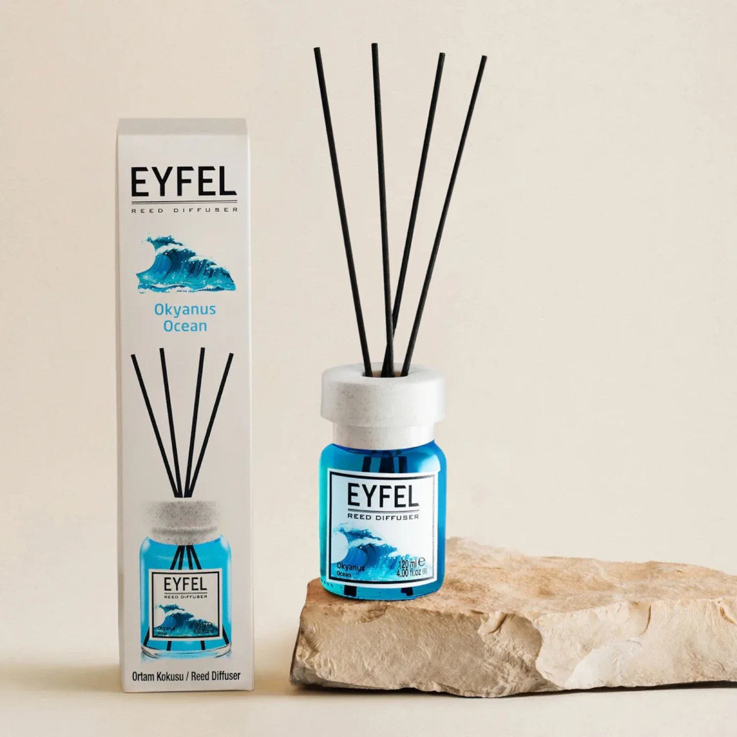 EYFEL Ocean Reed Diffuser – 120ML Home Fragrance with Reed Sticks | Long-Lasting Fresh Coastal Scent | Elegant Aroma Diffuser for Bathroom, Bedroom & Living Room - Damoo